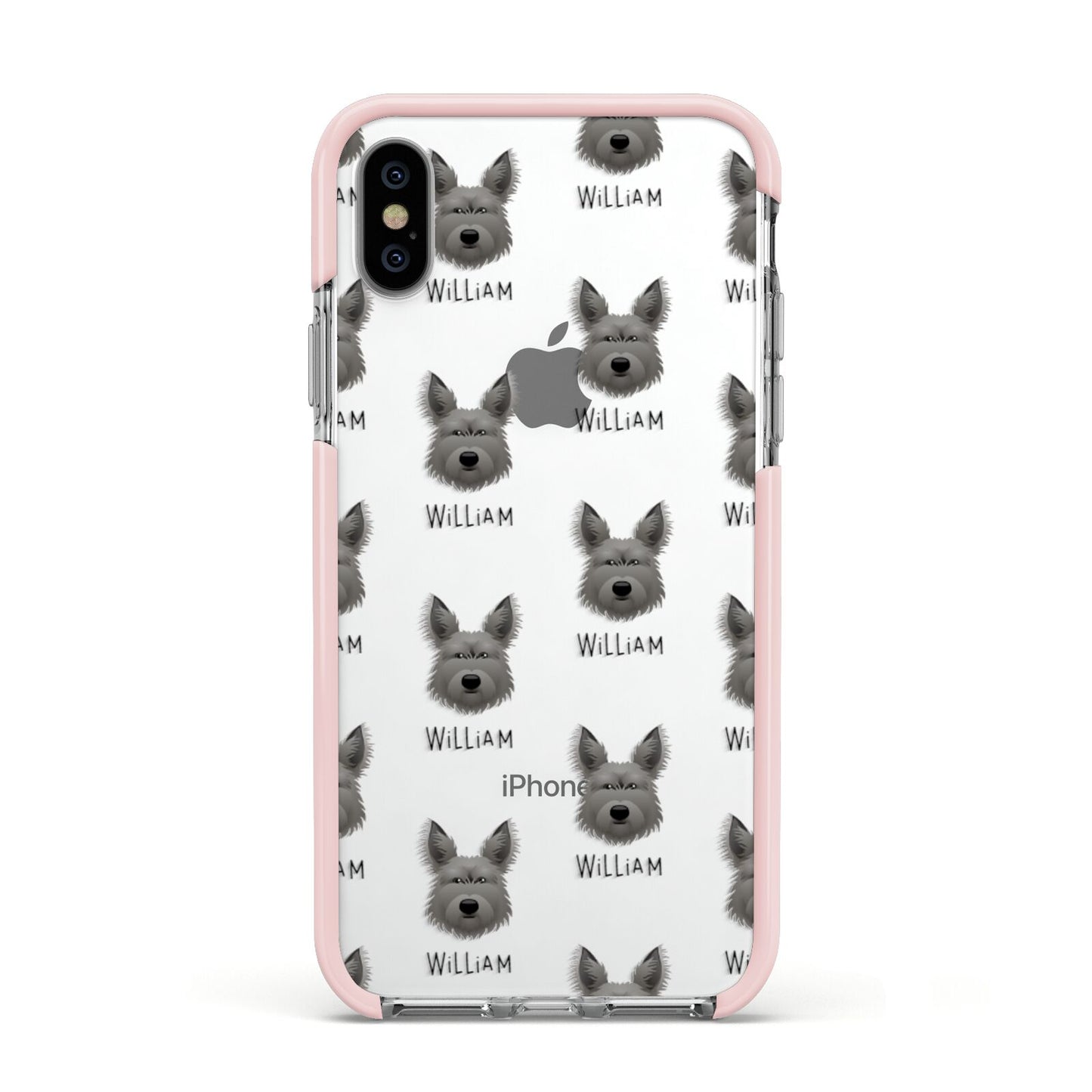 Picardy Sheepdog Icon with Name Apple iPhone Xs Impact Case Pink Edge on Silver Phone