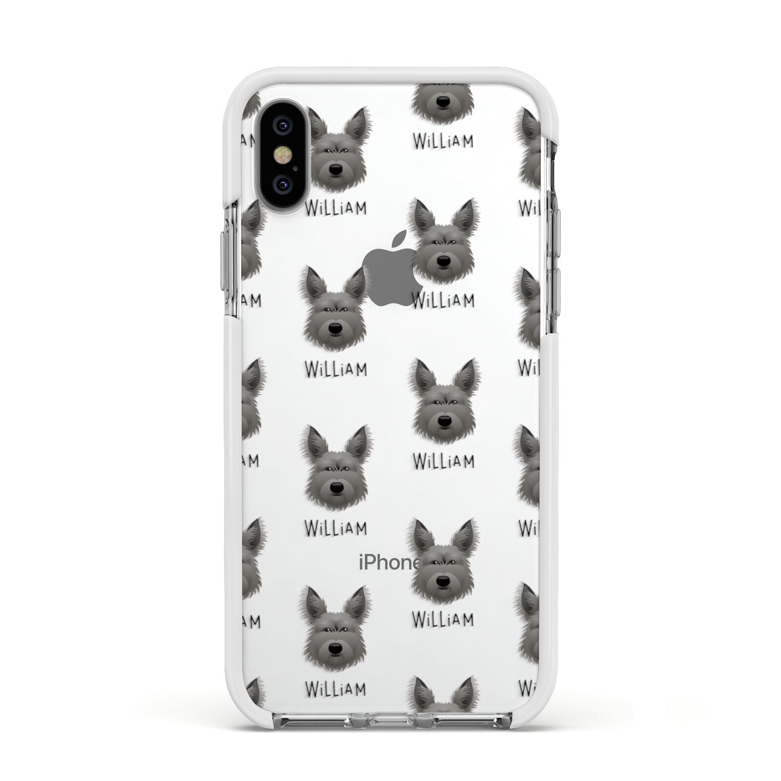 Picardy Sheepdog Icon with Name Apple iPhone Xs Impact Case White Edge on Silver Phone