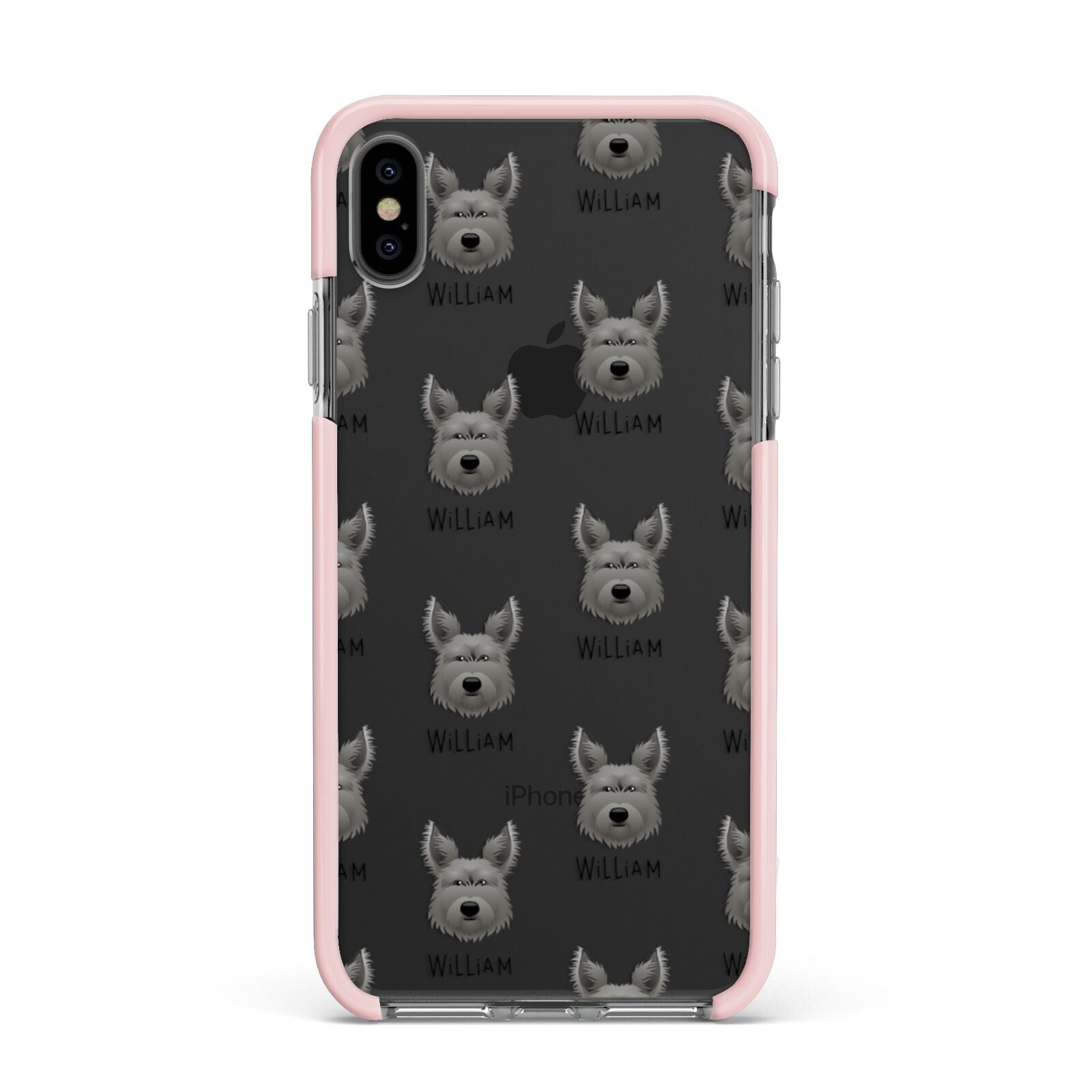 Picardy Sheepdog Icon with Name Apple iPhone Xs Max Impact Case Pink Edge on Black Phone