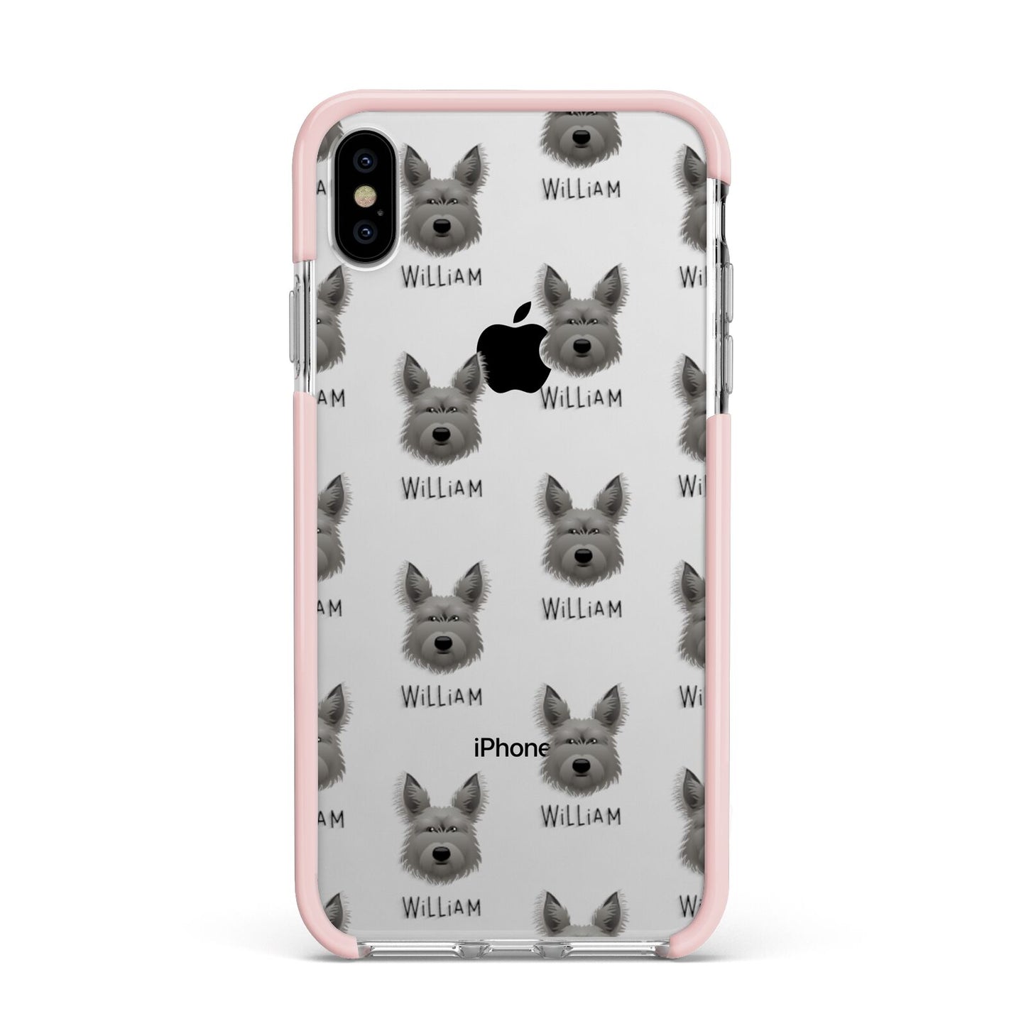 Picardy Sheepdog Icon with Name Apple iPhone Xs Max Impact Case Pink Edge on Silver Phone