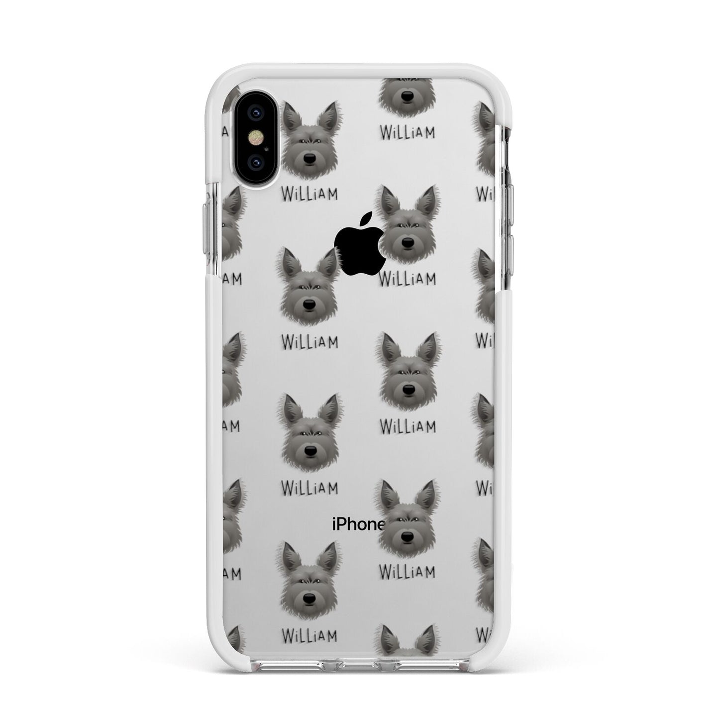 Picardy Sheepdog Icon with Name Apple iPhone Xs Max Impact Case White Edge on Silver Phone