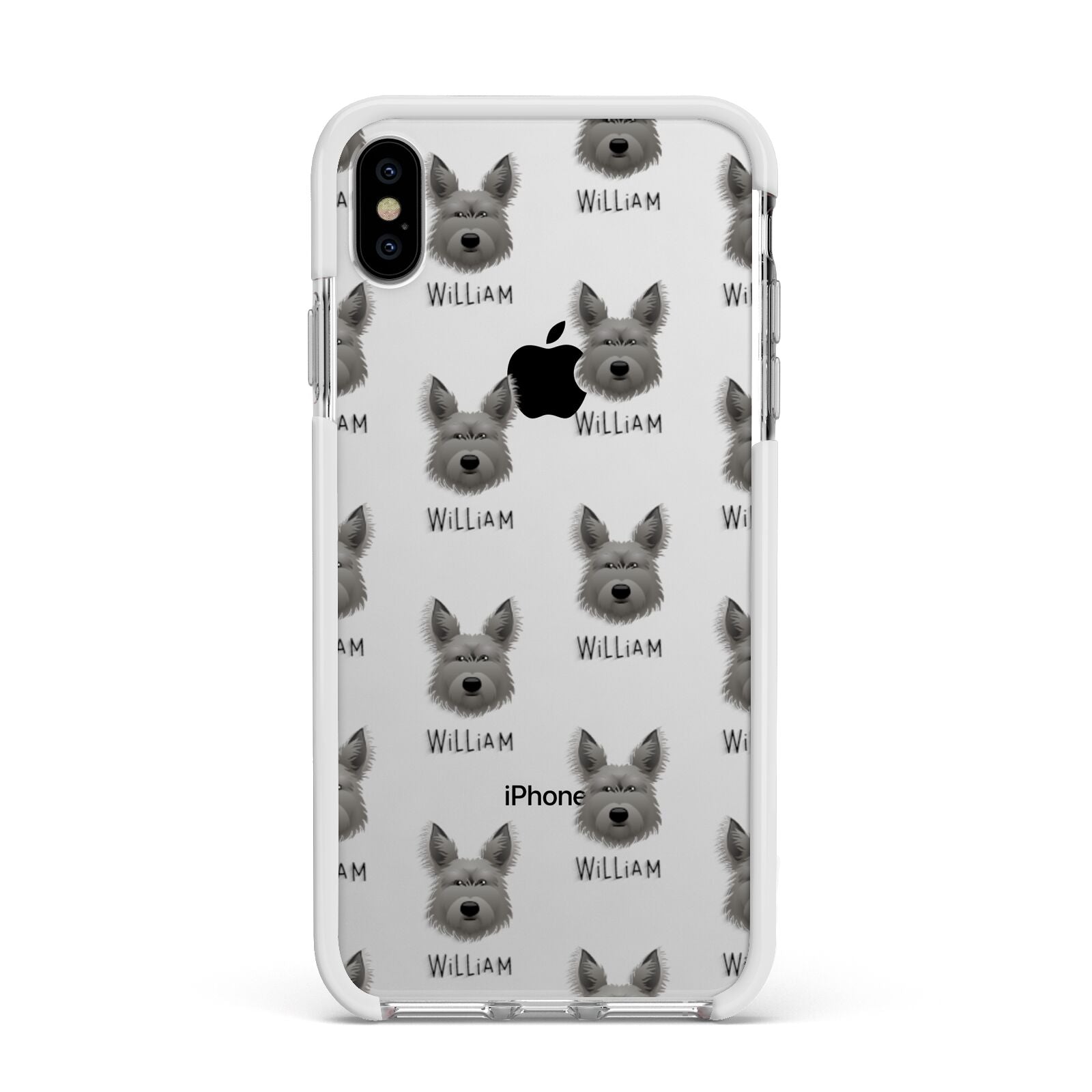 Picardy Sheepdog Icon with Name Apple iPhone Xs Max Impact Case White Edge on Silver Phone