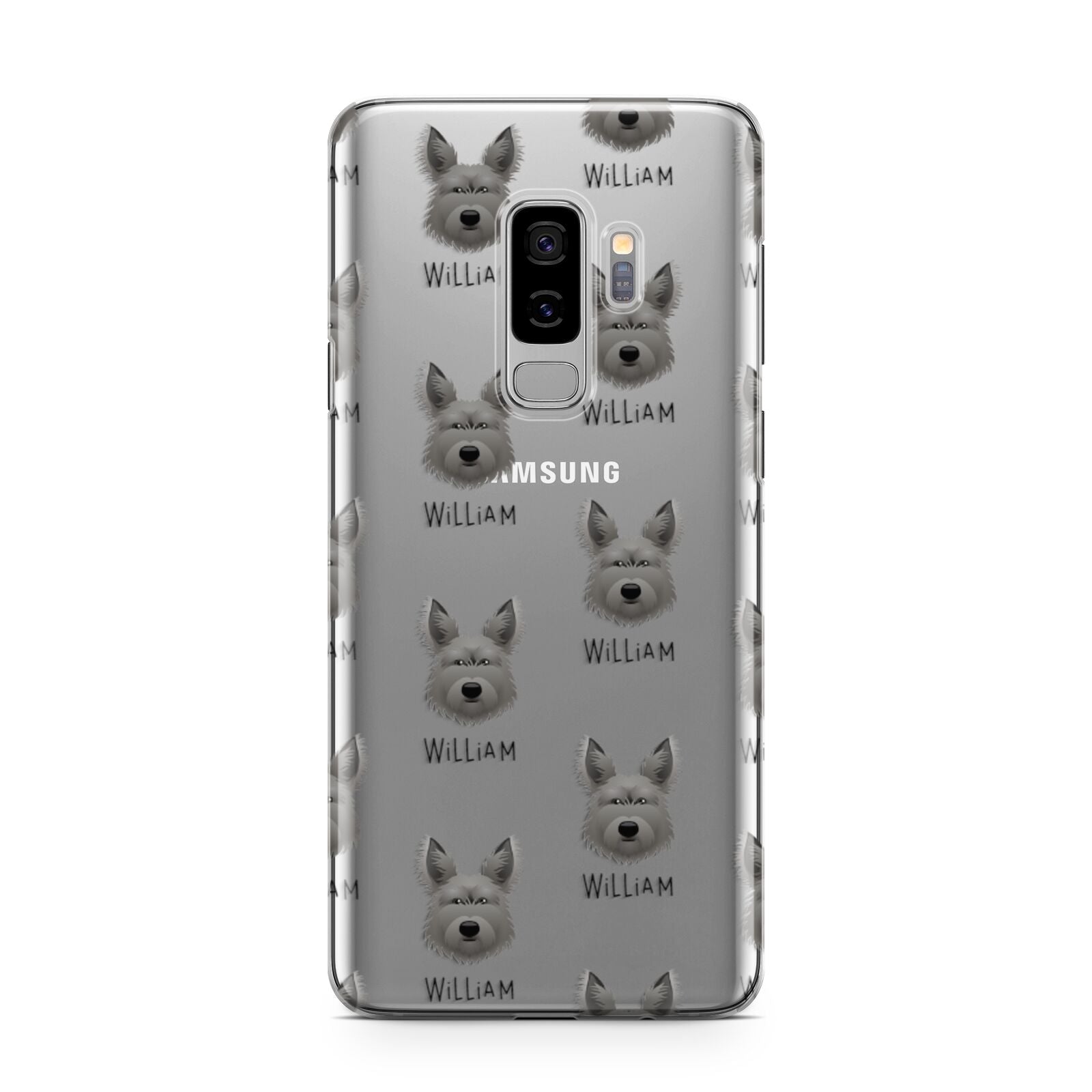 Picardy Sheepdog Icon with Name Samsung Galaxy S9 Plus Case on Silver phone