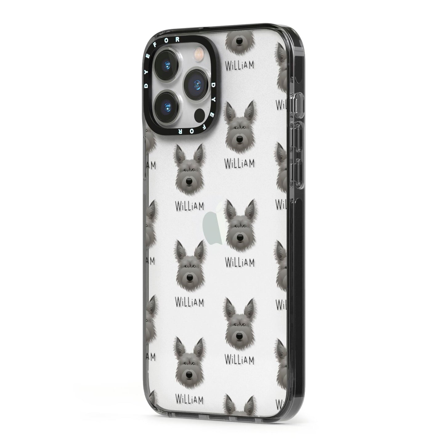 Picardy Sheepdog Icon with Name iPhone 13 Pro Max Black Impact Case Side Angle on Silver phone