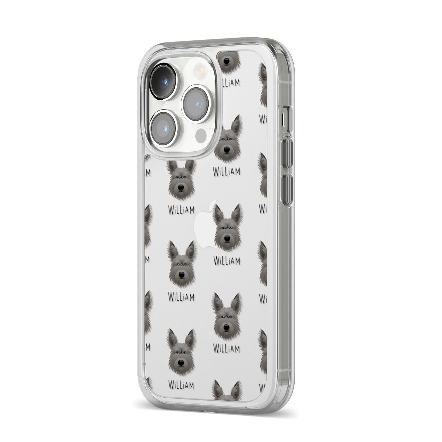 Picardy Sheepdog Icon with Name iPhone 14 Pro Clear Tough Case Silver Angled Image
