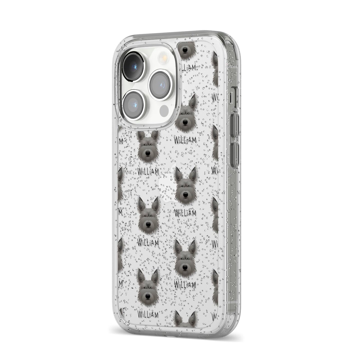Picardy Sheepdog Icon with Name iPhone 14 Pro Glitter Tough Case Silver Angled Image