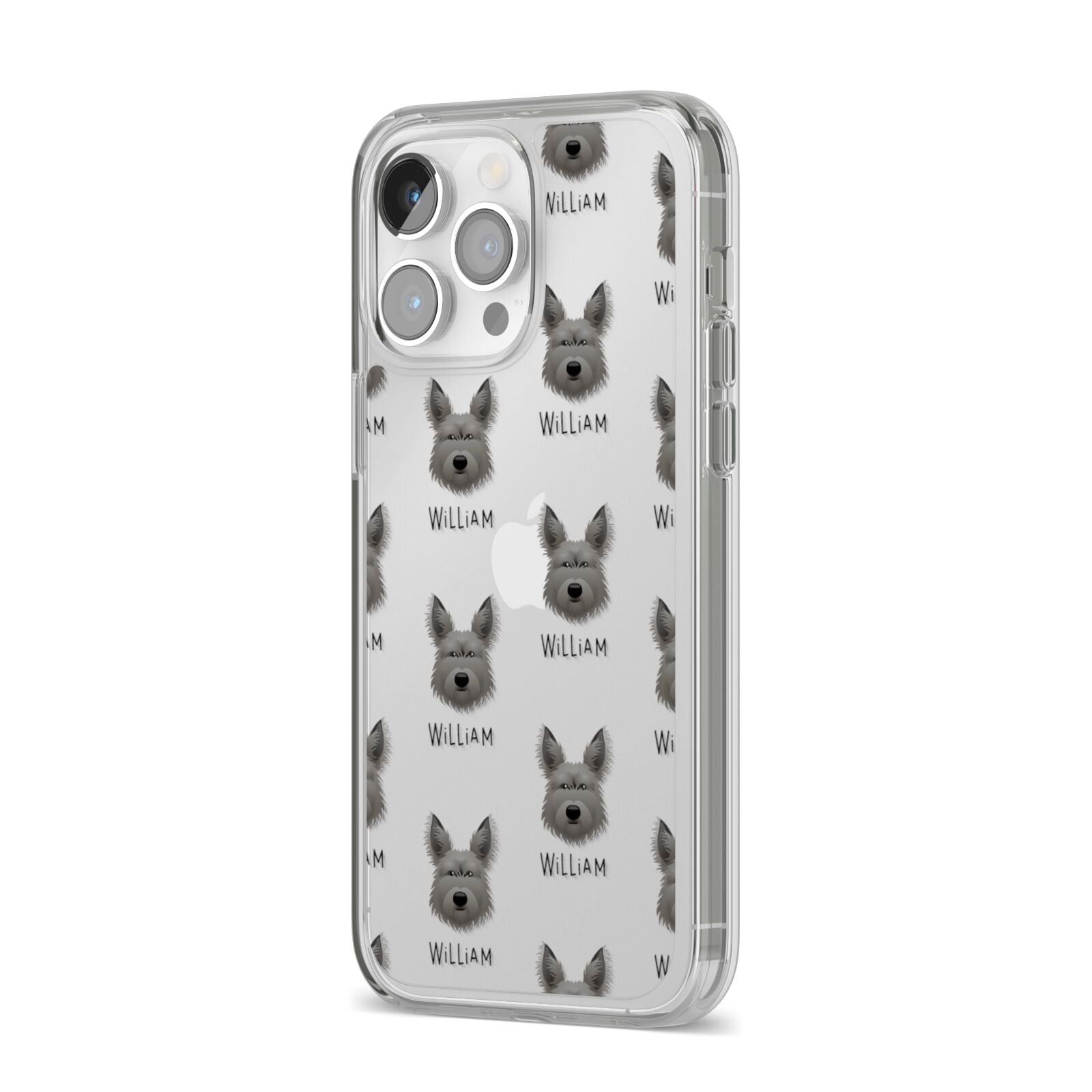 Picardy Sheepdog Icon with Name iPhone 14 Pro Max Clear Tough Case Silver Angled Image