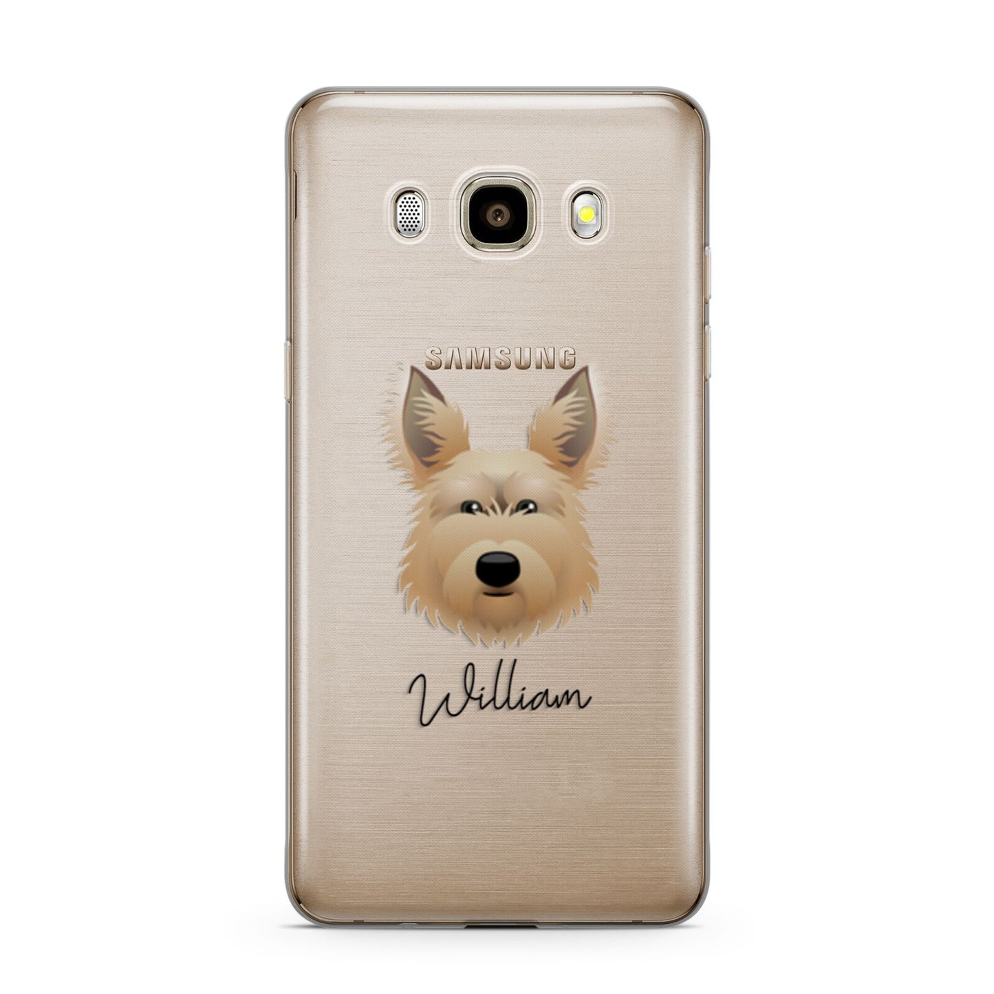 Picardy Sheepdog Personalised Samsung Galaxy J7 2016 Case on gold phone