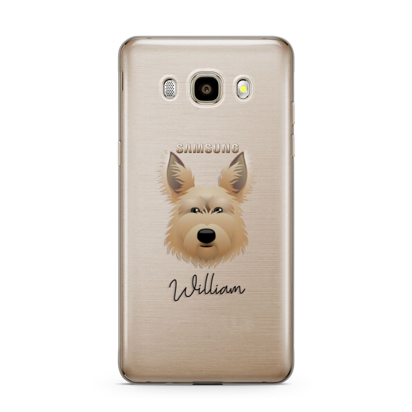 Picardy Sheepdog Personalised Samsung Galaxy J7 2016 Case on gold phone