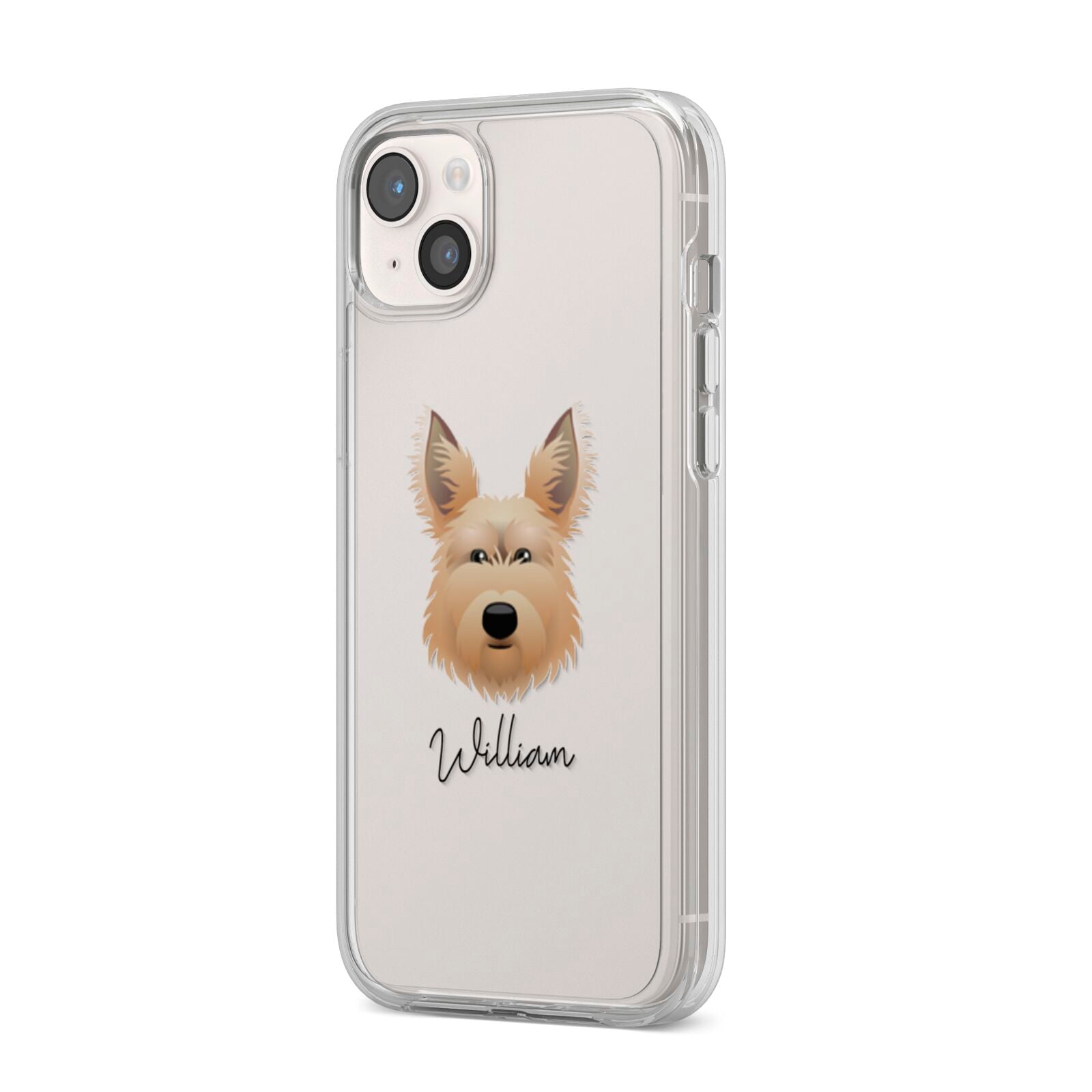 Picardy Sheepdog Personalised iPhone 14 Plus Clear Tough Case Starlight Angled Image