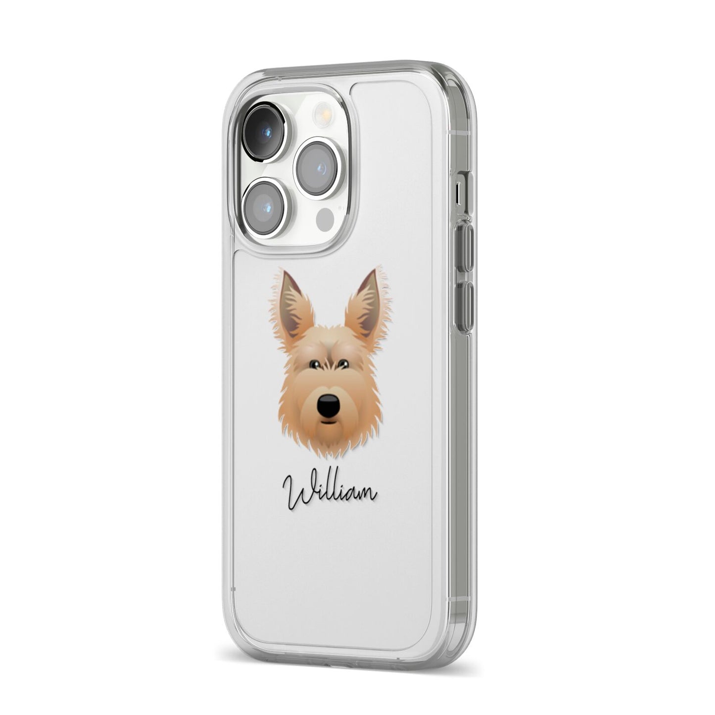 Picardy Sheepdog Personalised iPhone 14 Pro Clear Tough Case Silver Angled Image