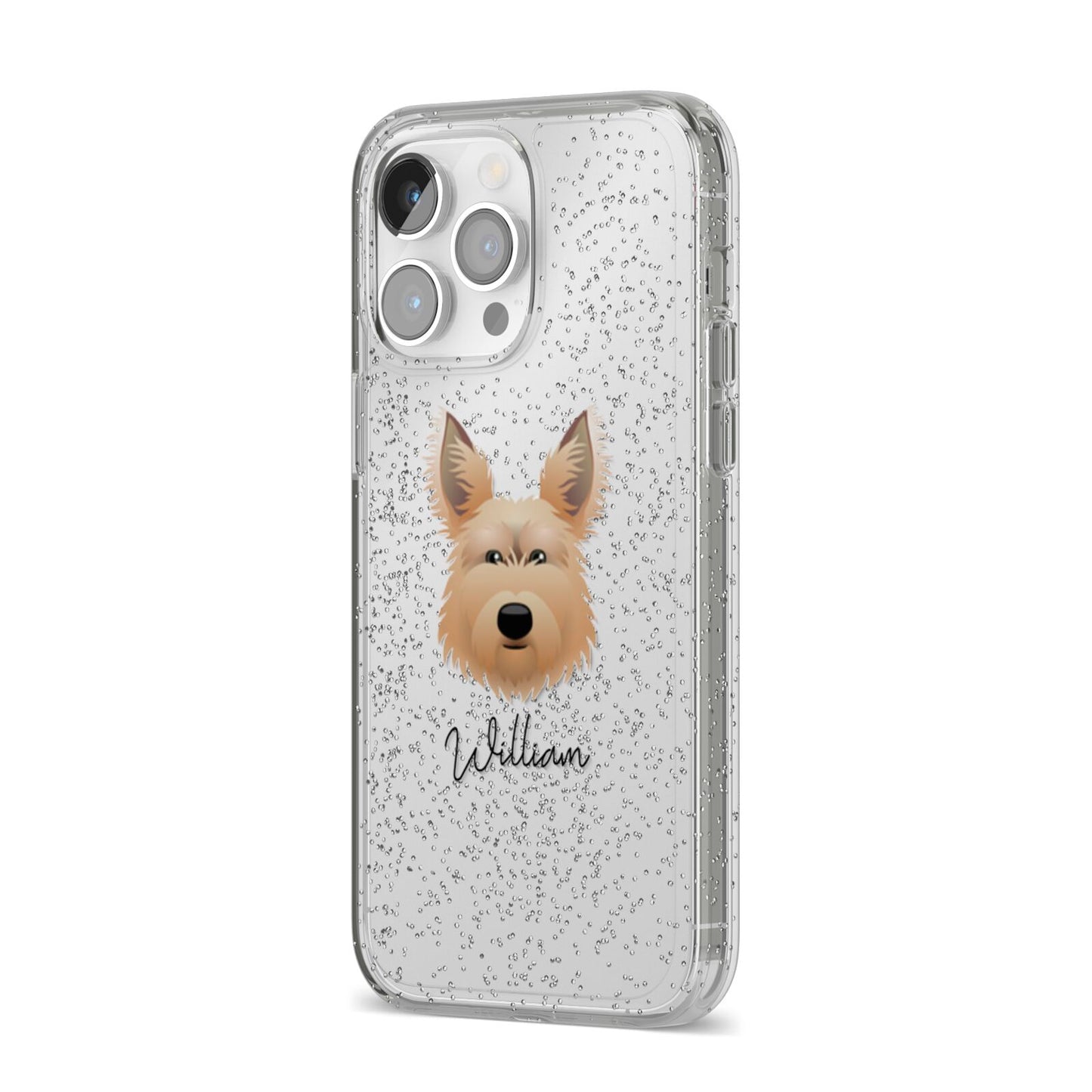 Picardy Sheepdog Personalised iPhone 14 Pro Max Glitter Tough Case Silver Angled Image