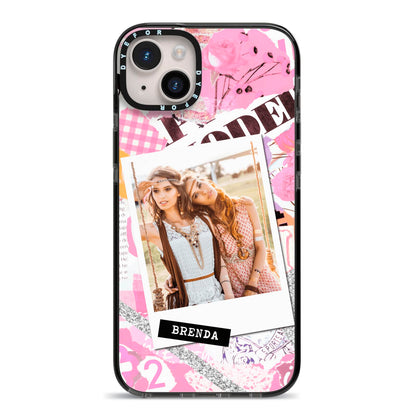 Picture Collage with Custom Photo iPhone 14 Plus Black Impact Case on Silver phone