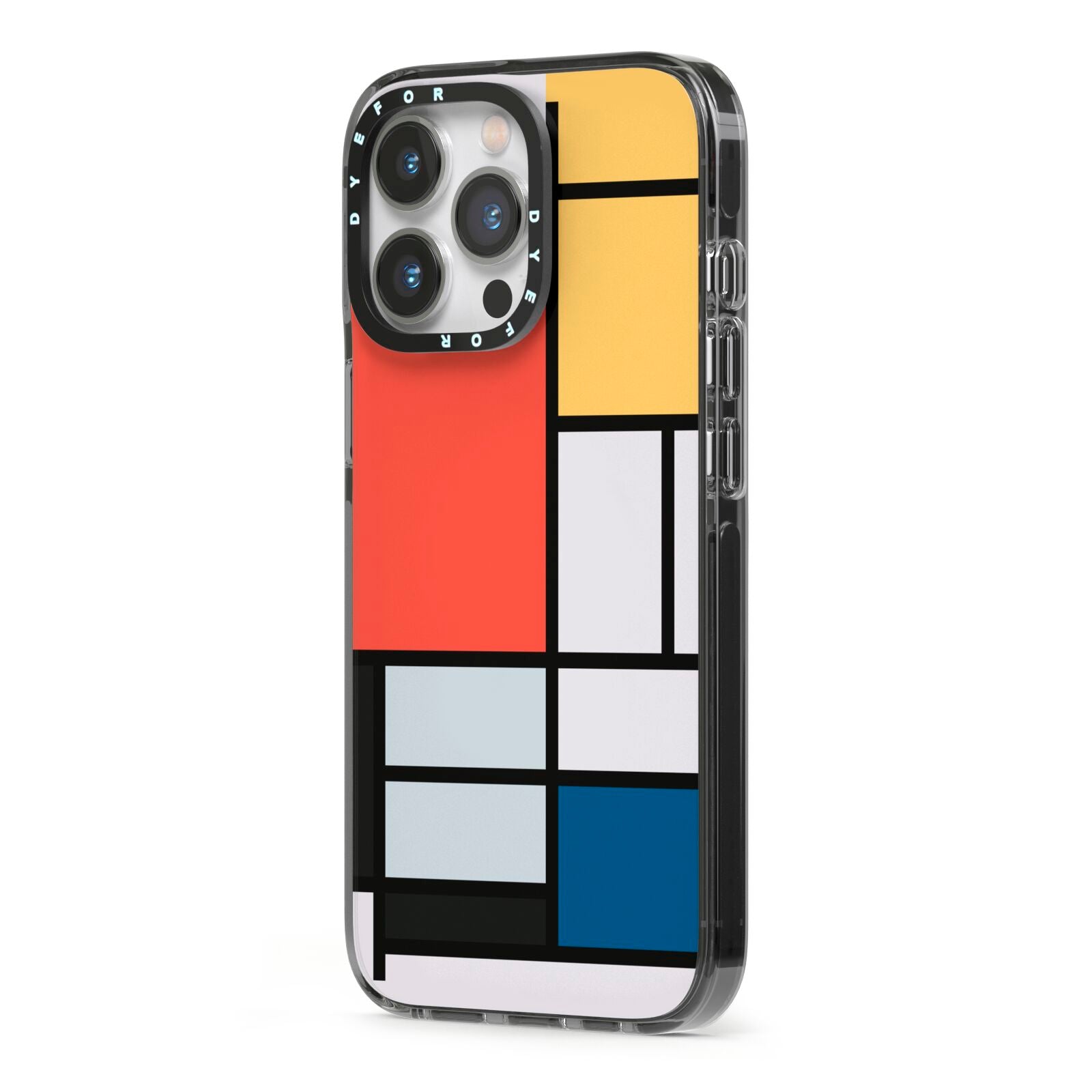 Piet Mondrian Composition iPhone 13 Pro Black Impact Case Side Angle on Silver phone