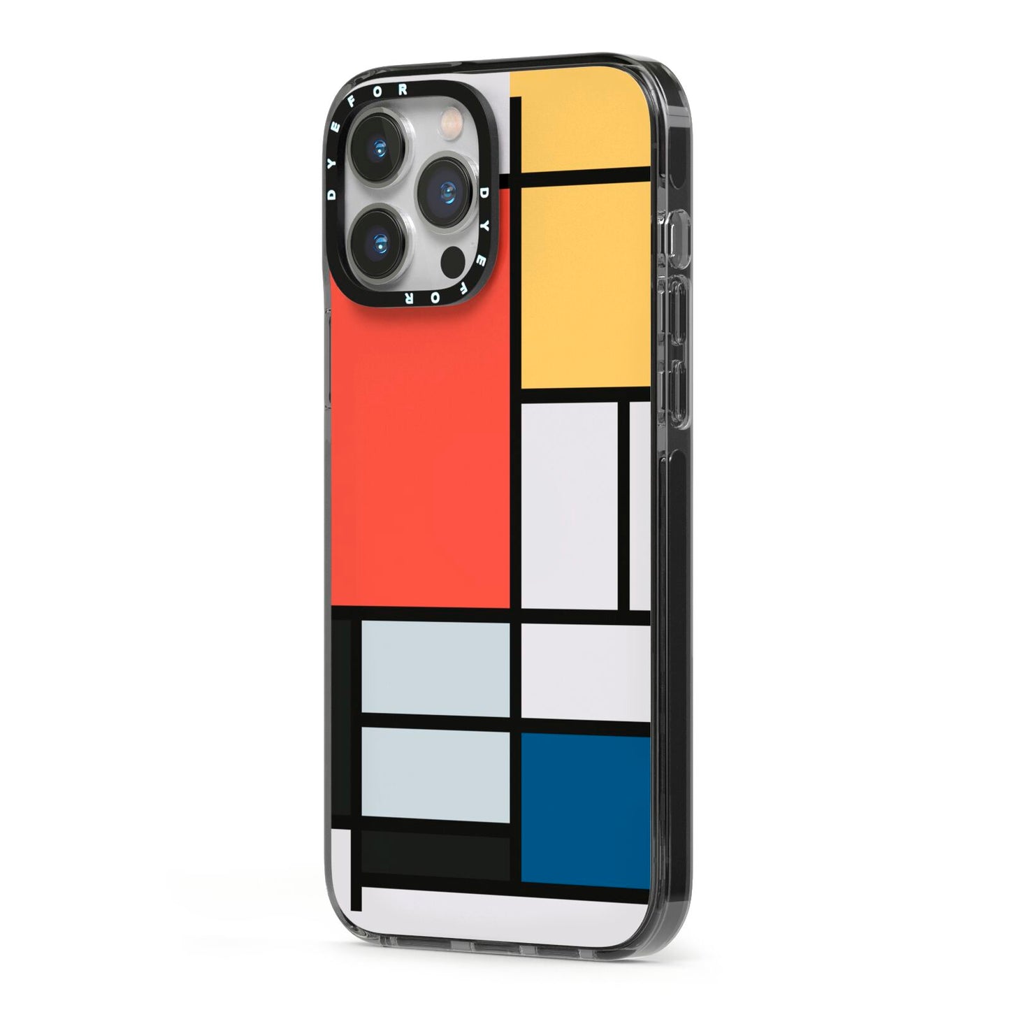 Piet Mondrian Composition iPhone 13 Pro Max Black Impact Case Side Angle on Silver phone