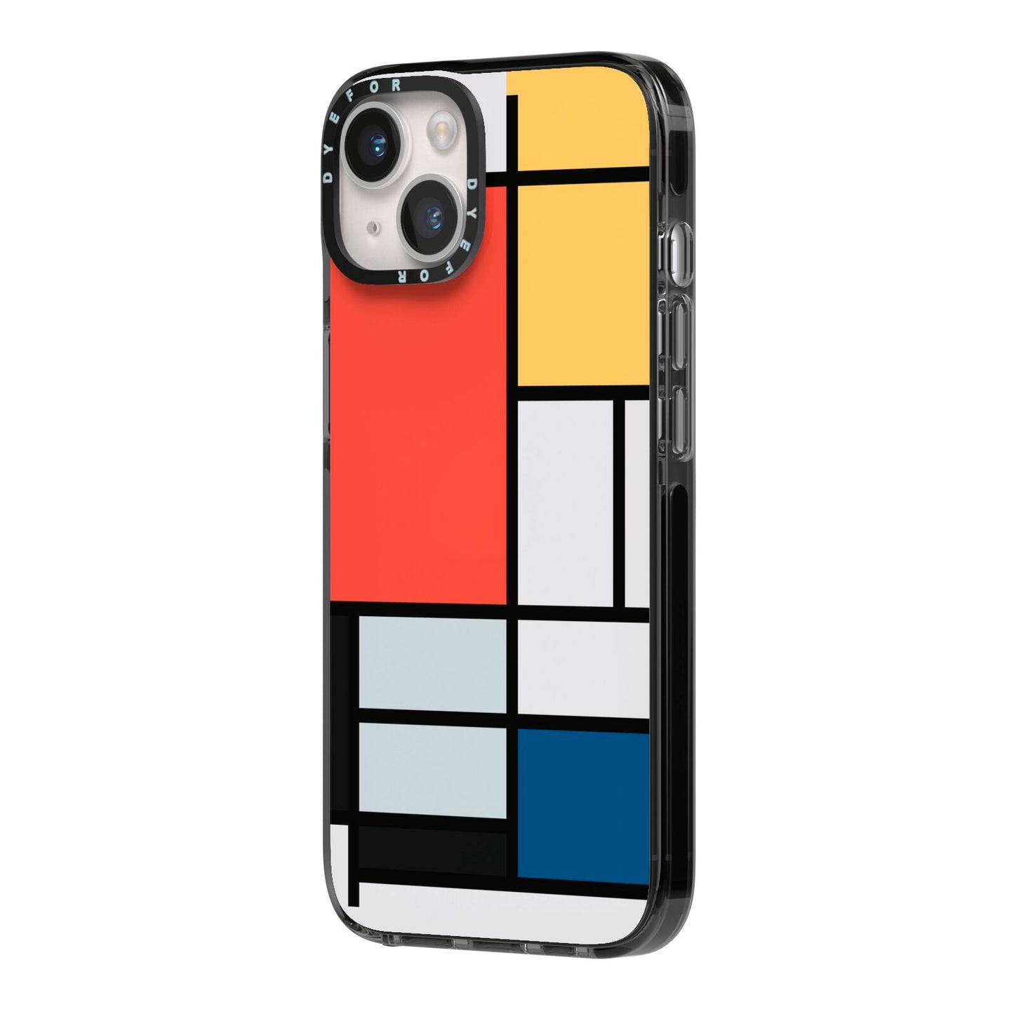 Piet Mondrian Composition iPhone 14 Black Impact Case Side Angle on Silver phone