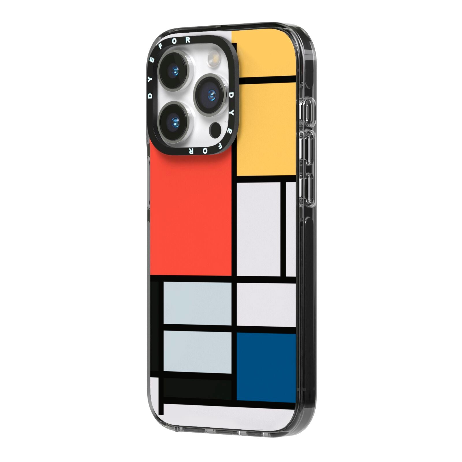 Piet Mondrian Composition iPhone 14 Pro Black Impact Case Side Angle on Silver phone