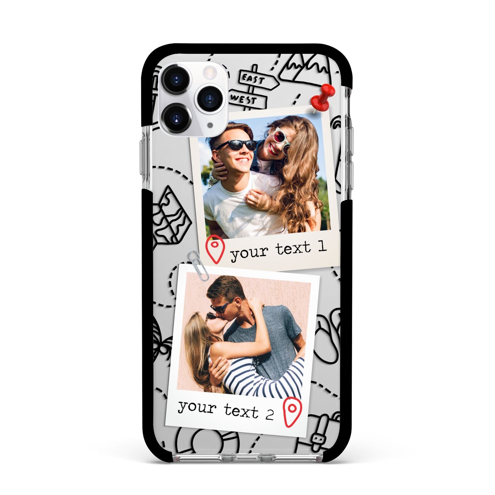 Pinboard Photo Montage Upload Apple iPhone 11 Pro Max in Silver with Black Impact Case