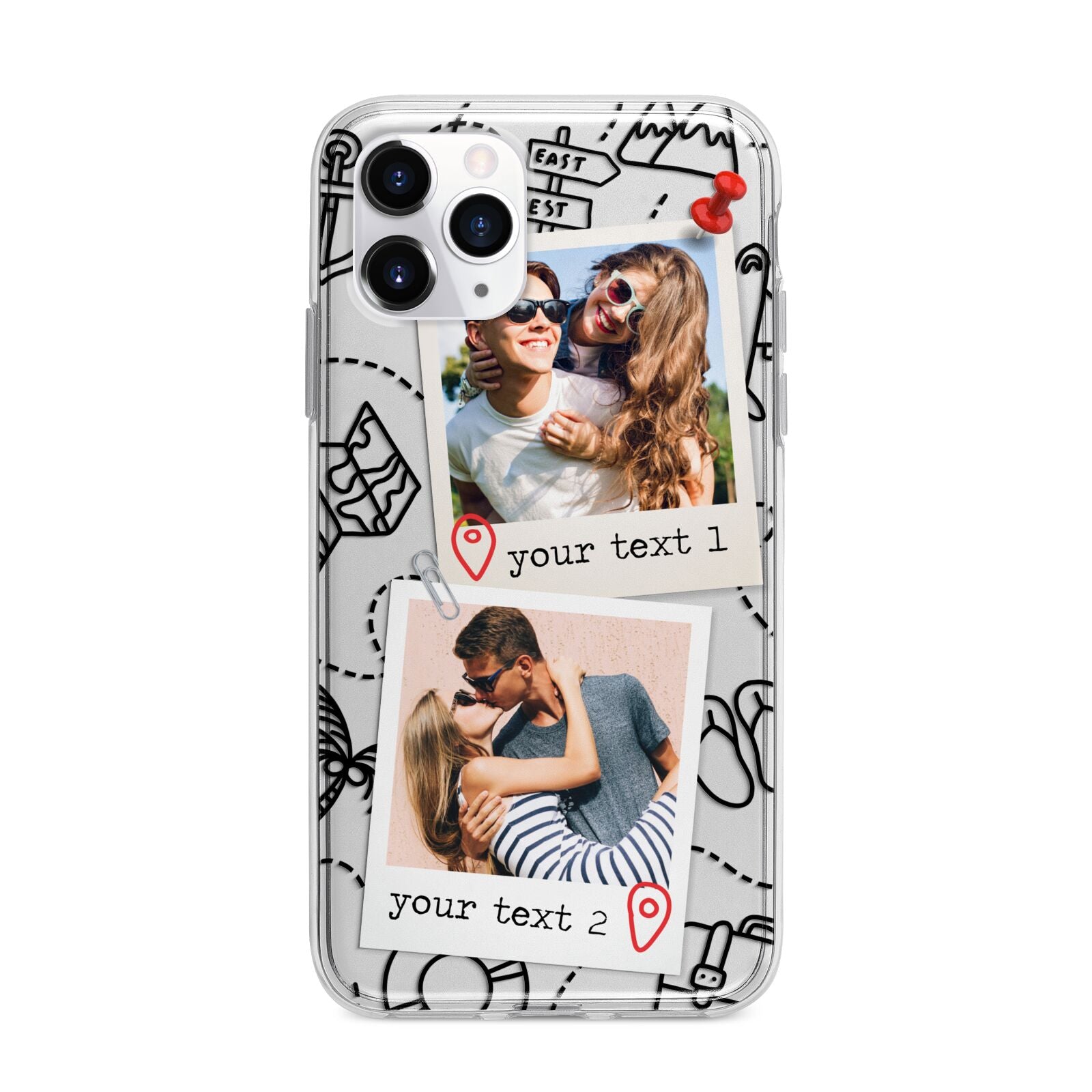 Pinboard Photo Montage Upload Apple iPhone 11 Pro in Silver with Bumper Case
