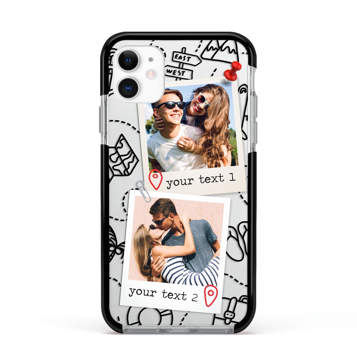 Pinboard Photo Montage Upload Apple iPhone 11 in White with Black Impact Case