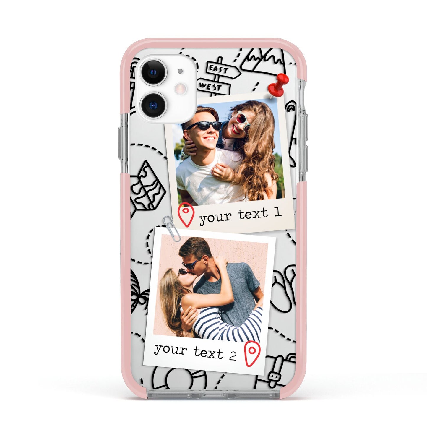 Pinboard Photo Montage Upload Apple iPhone 11 in White with Pink Impact Case