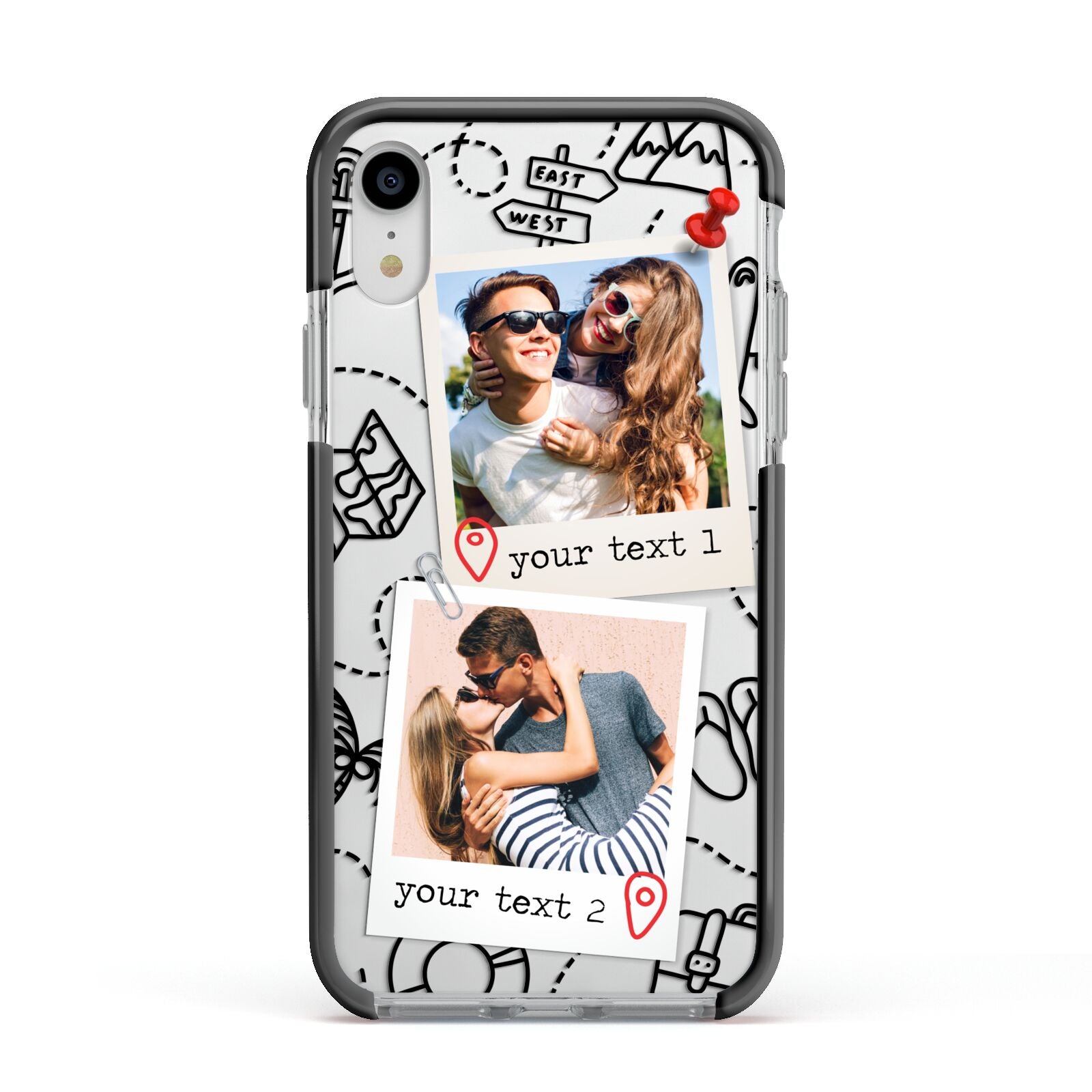 Pinboard Photo Montage Upload Apple iPhone XR Impact Case Black Edge on Silver Phone