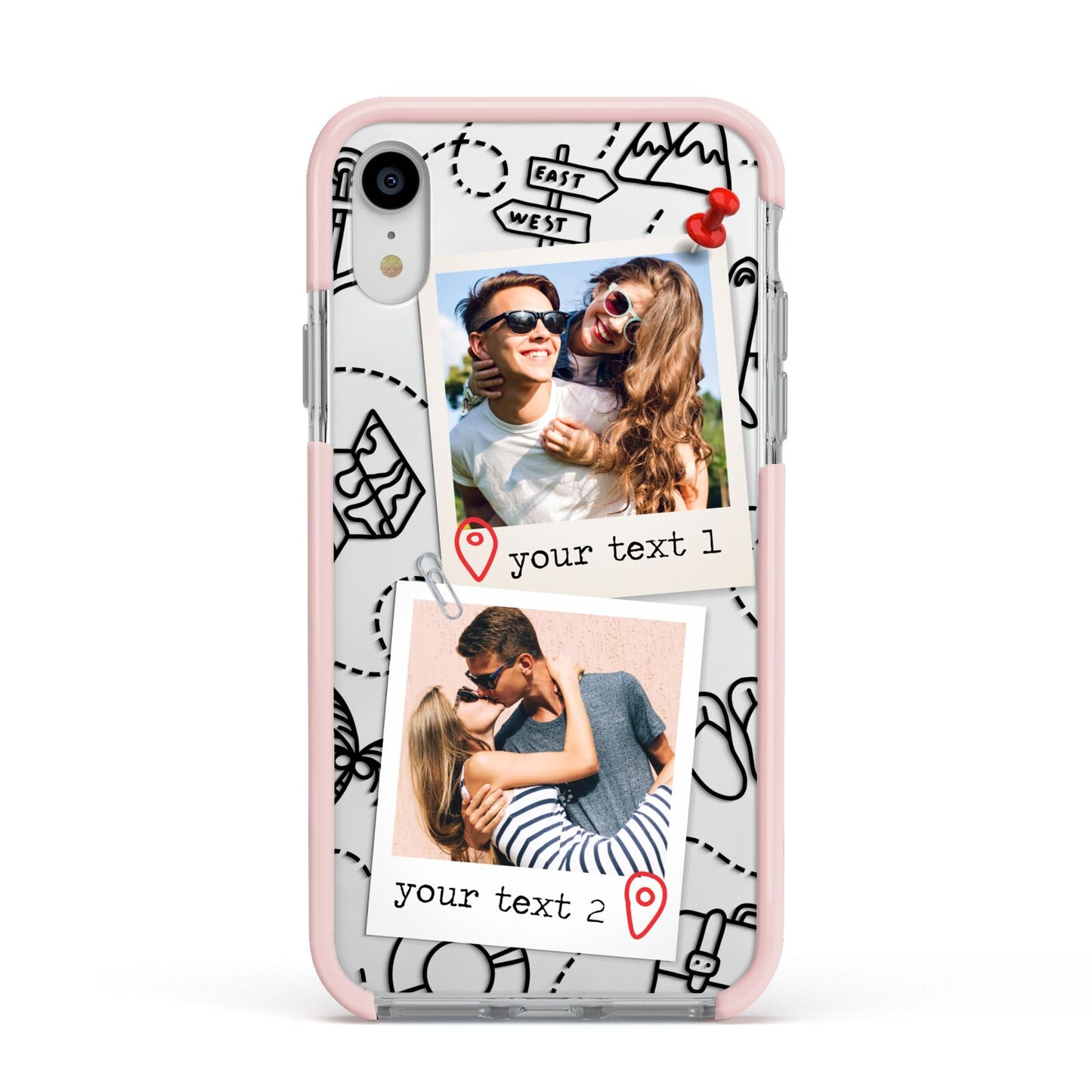 Pinboard Photo Montage Upload Apple iPhone XR Impact Case Pink Edge on Silver Phone
