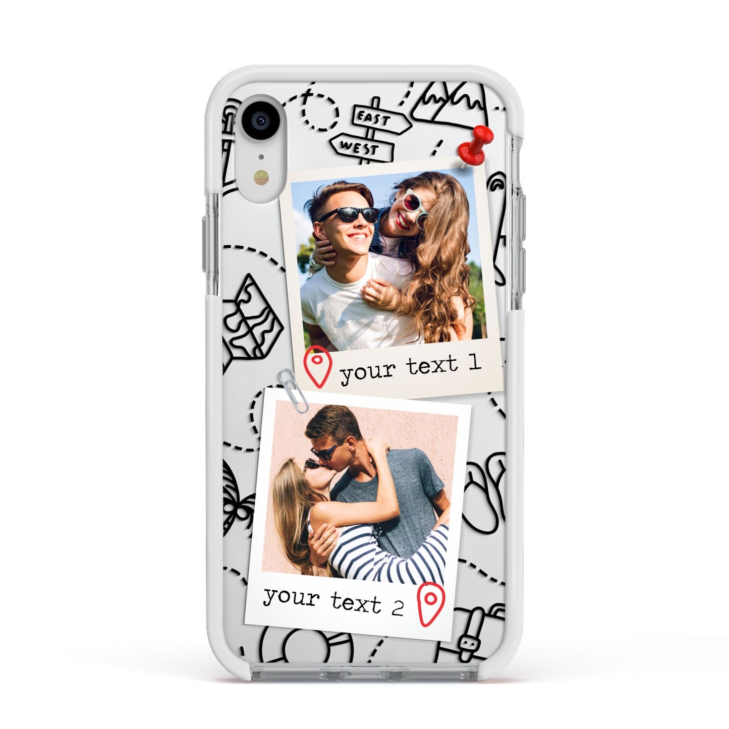 Pinboard Photo Montage Upload Apple iPhone XR Impact Case White Edge on Silver Phone