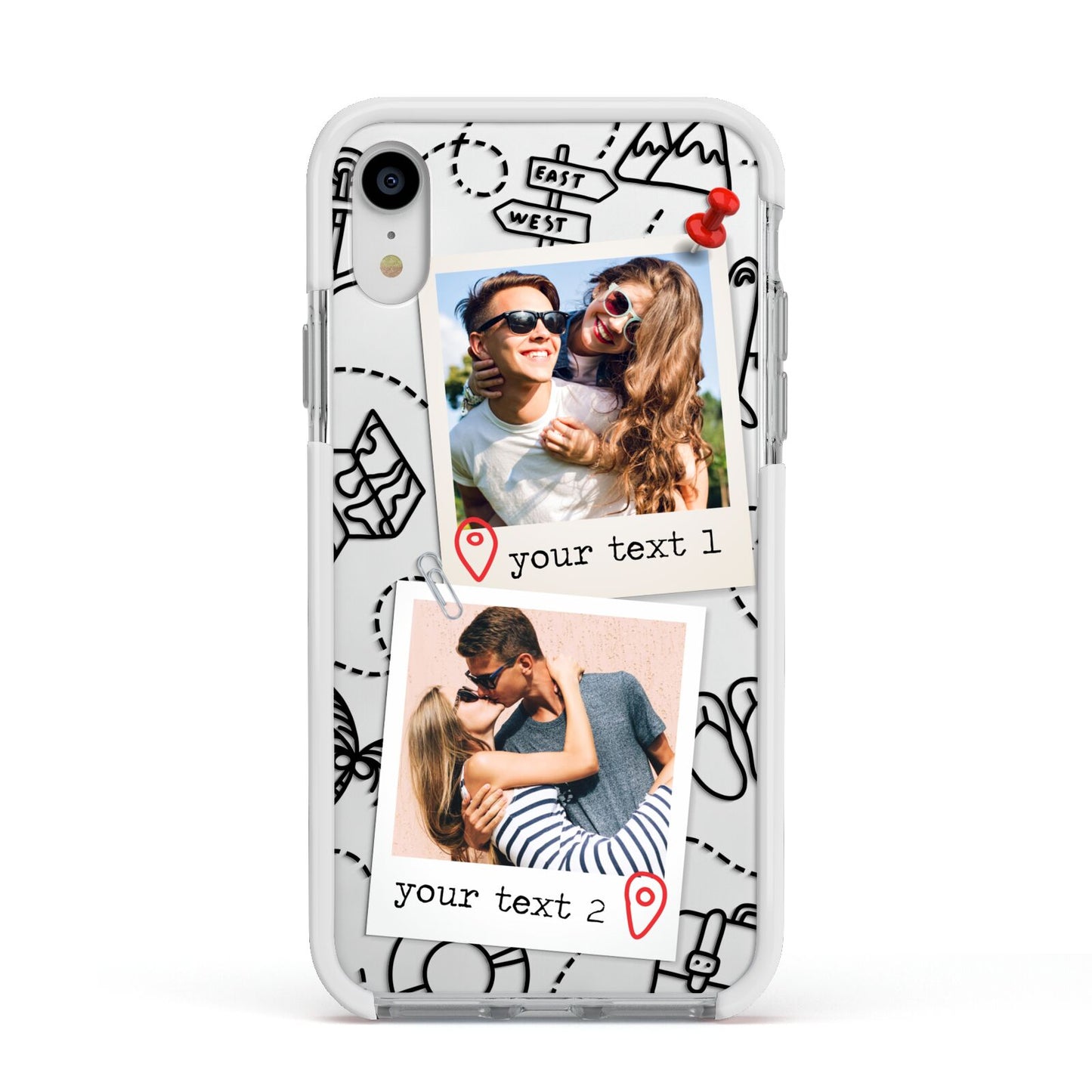 Pinboard Photo Montage Upload Apple iPhone XR Impact Case White Edge on Silver Phone