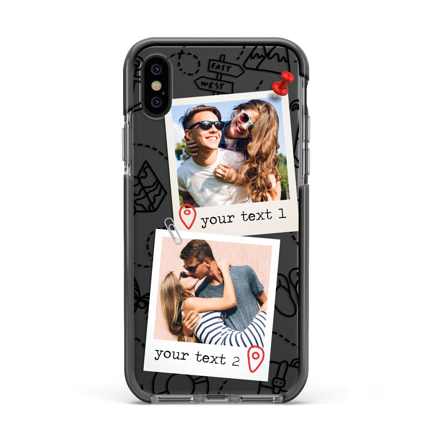 Pinboard Photo Montage Upload Apple iPhone Xs Impact Case Black Edge on Black Phone
