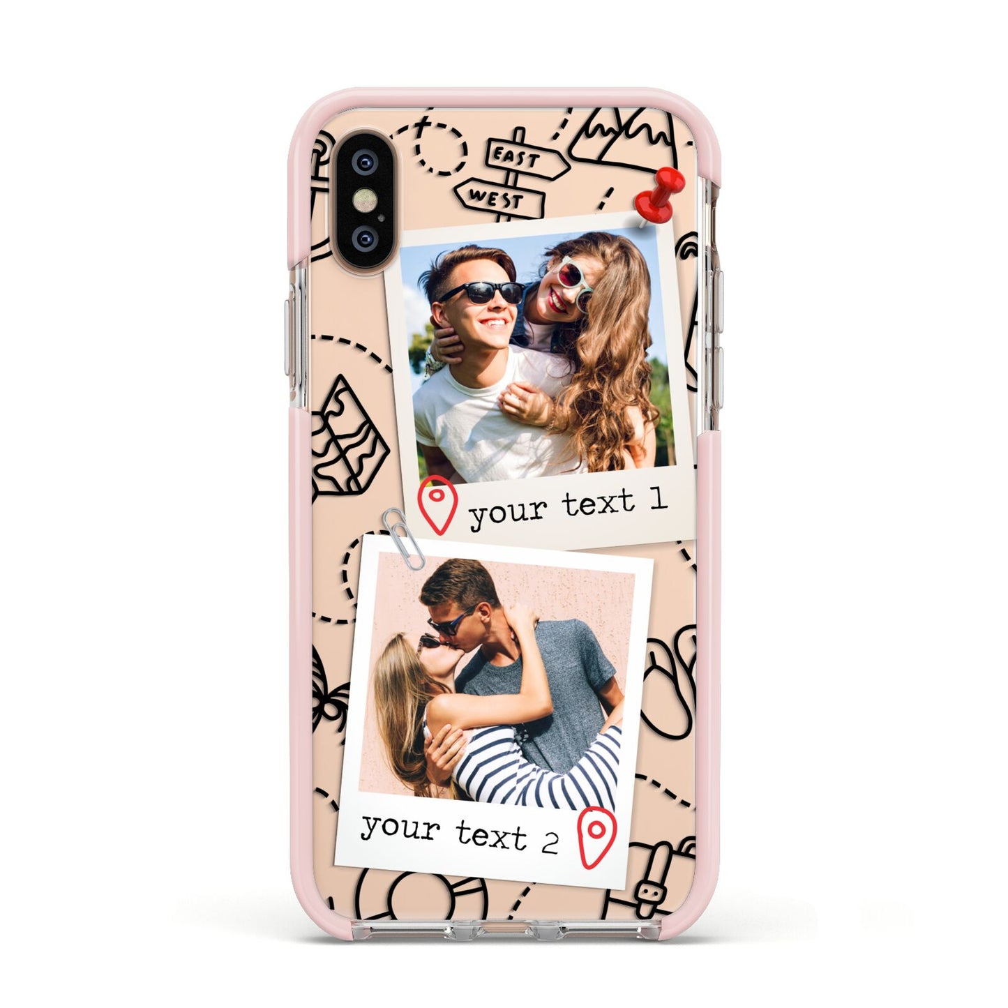 Pinboard Photo Montage Upload Apple iPhone Xs Impact Case Pink Edge on Gold Phone