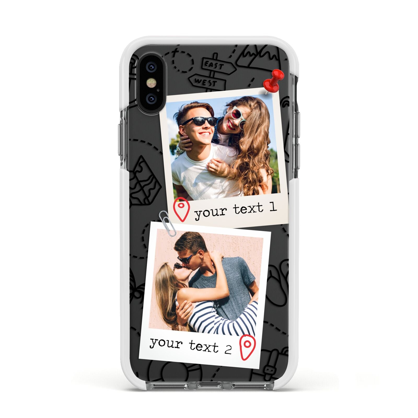 Pinboard Photo Montage Upload Apple iPhone Xs Impact Case White Edge on Black Phone
