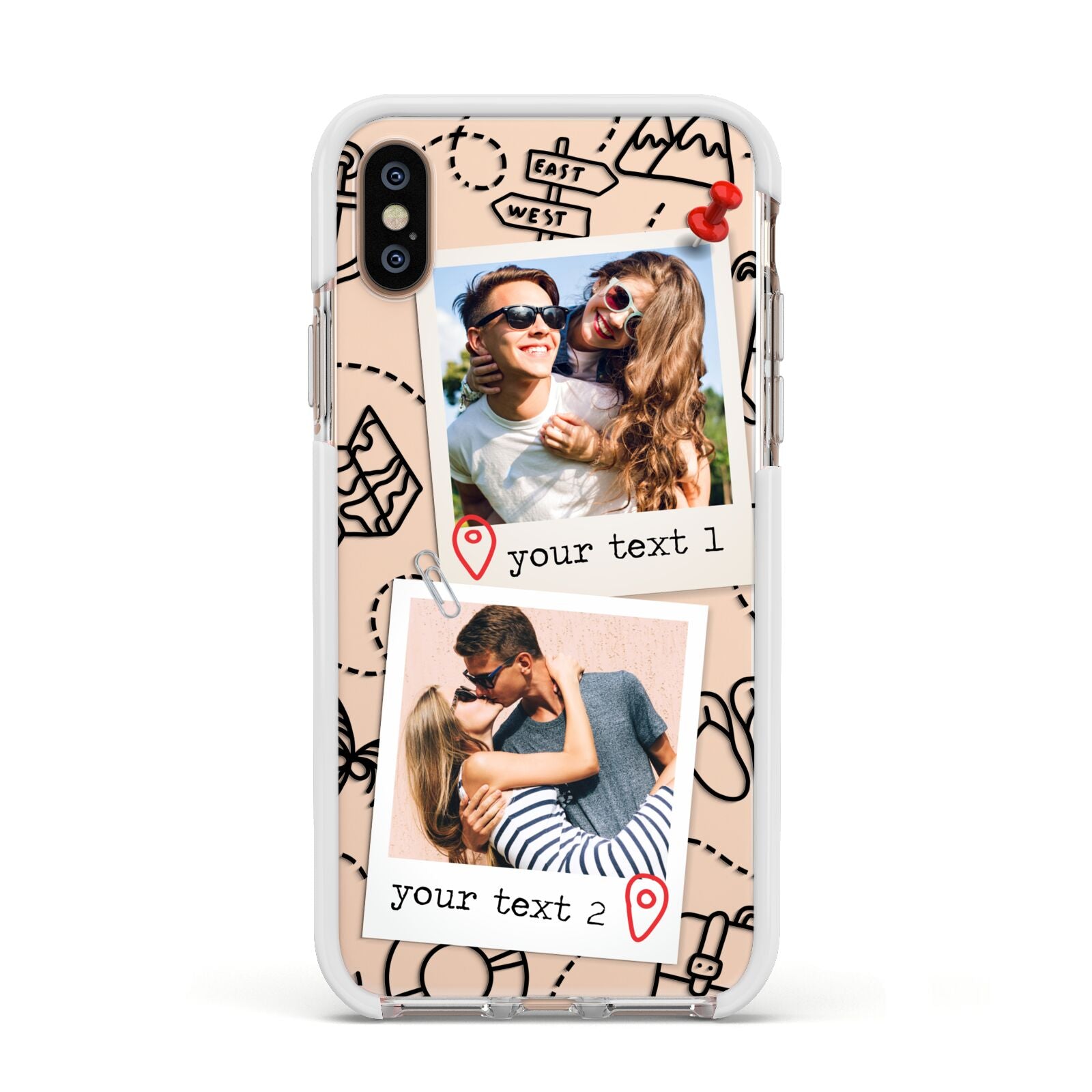 Pinboard Photo Montage Upload Apple iPhone Xs Impact Case White Edge on Gold Phone