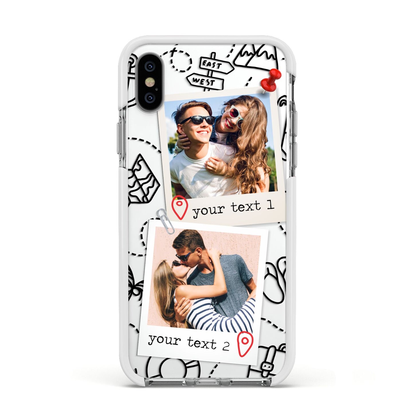 Pinboard Photo Montage Upload Apple iPhone Xs Impact Case White Edge on Silver Phone
