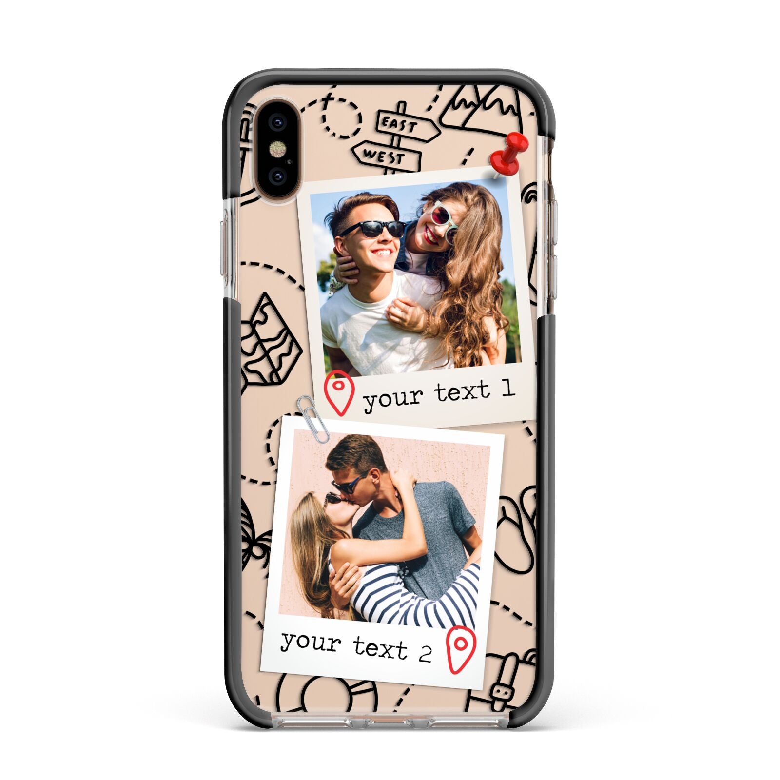 Pinboard Photo Montage Upload Apple iPhone Xs Max Impact Case Black Edge on Gold Phone