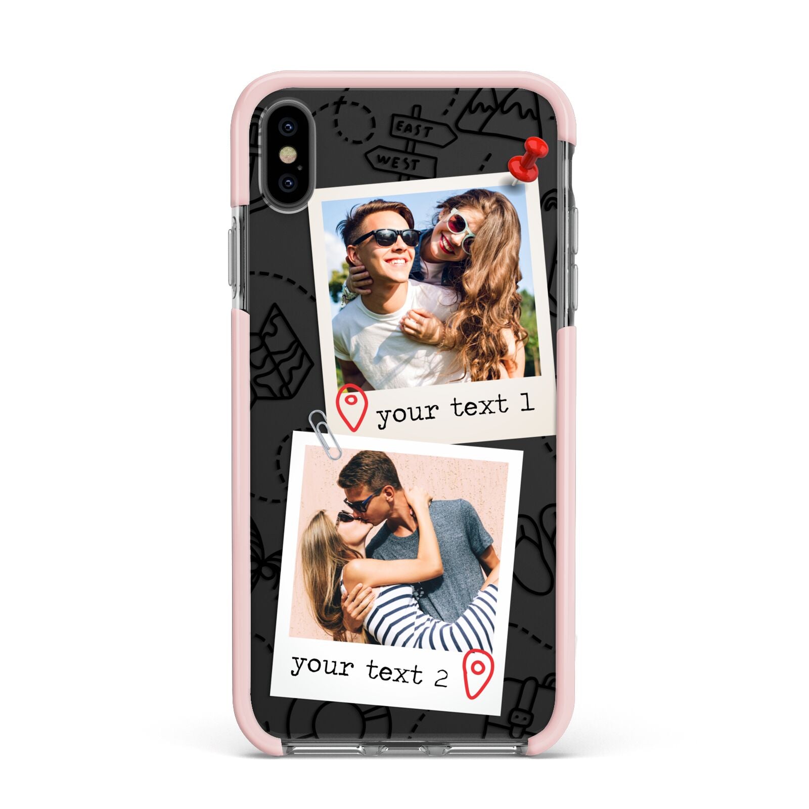 Pinboard Photo Montage Upload Apple iPhone Xs Max Impact Case Pink Edge on Black Phone