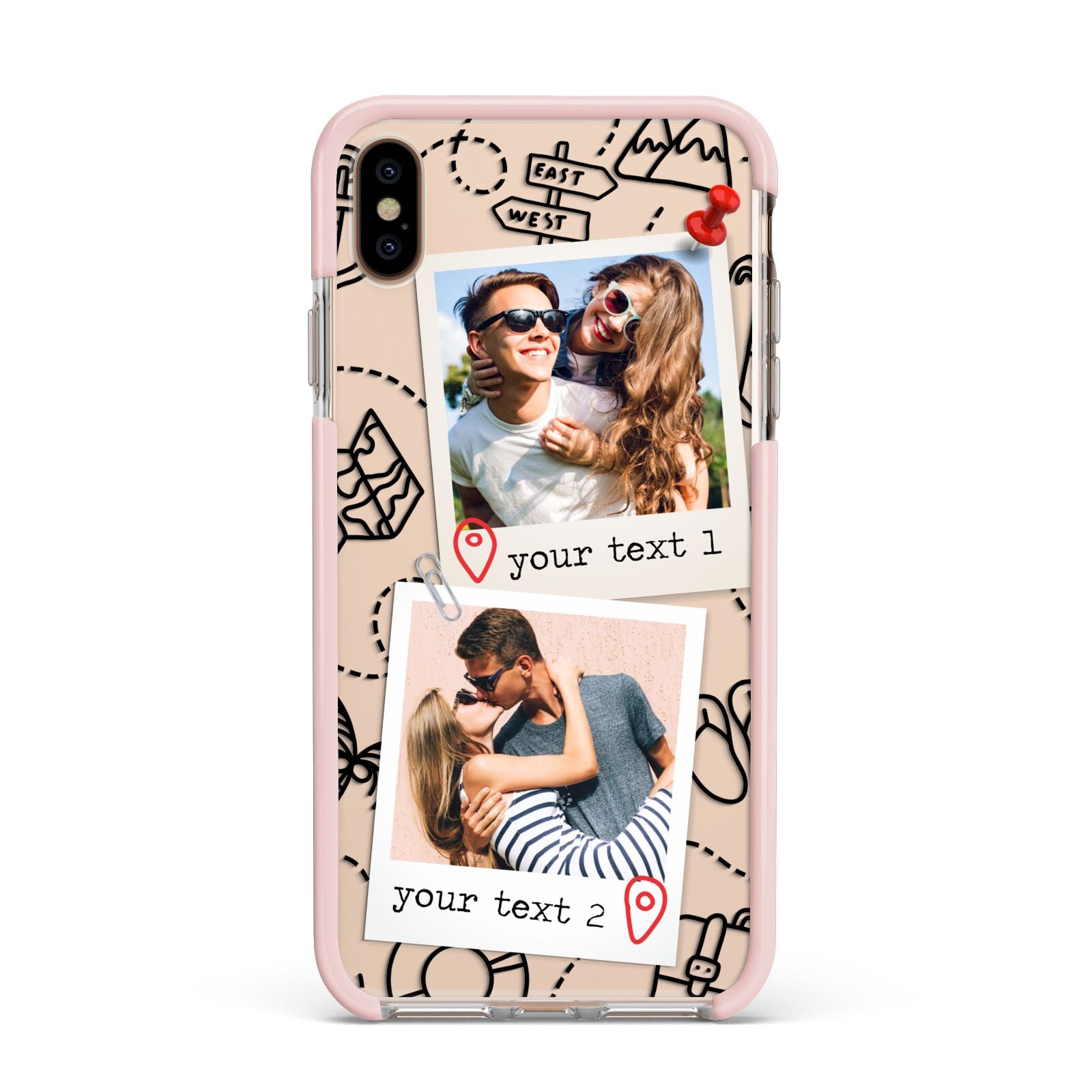 Pinboard Photo Montage Upload Apple iPhone Xs Max Impact Case Pink Edge on Gold Phone