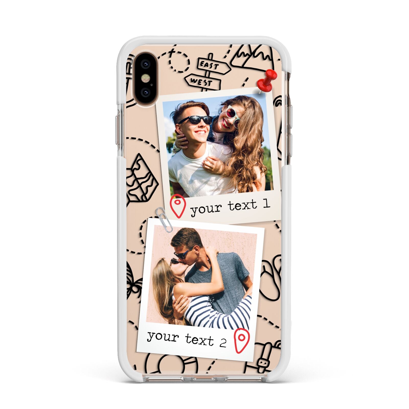 Pinboard Photo Montage Upload Apple iPhone Xs Max Impact Case White Edge on Gold Phone