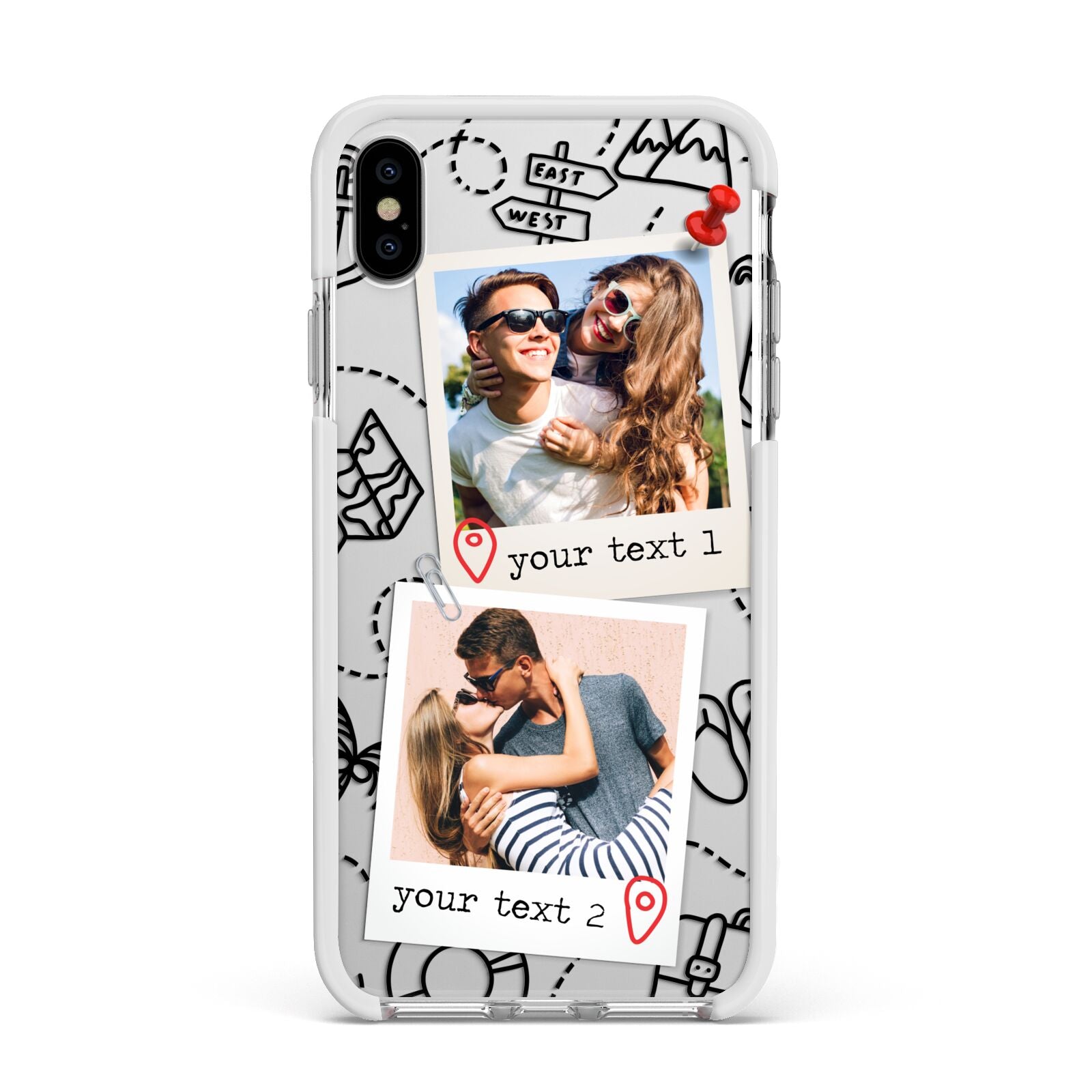 Pinboard Photo Montage Upload Apple iPhone Xs Max Impact Case White Edge on Silver Phone