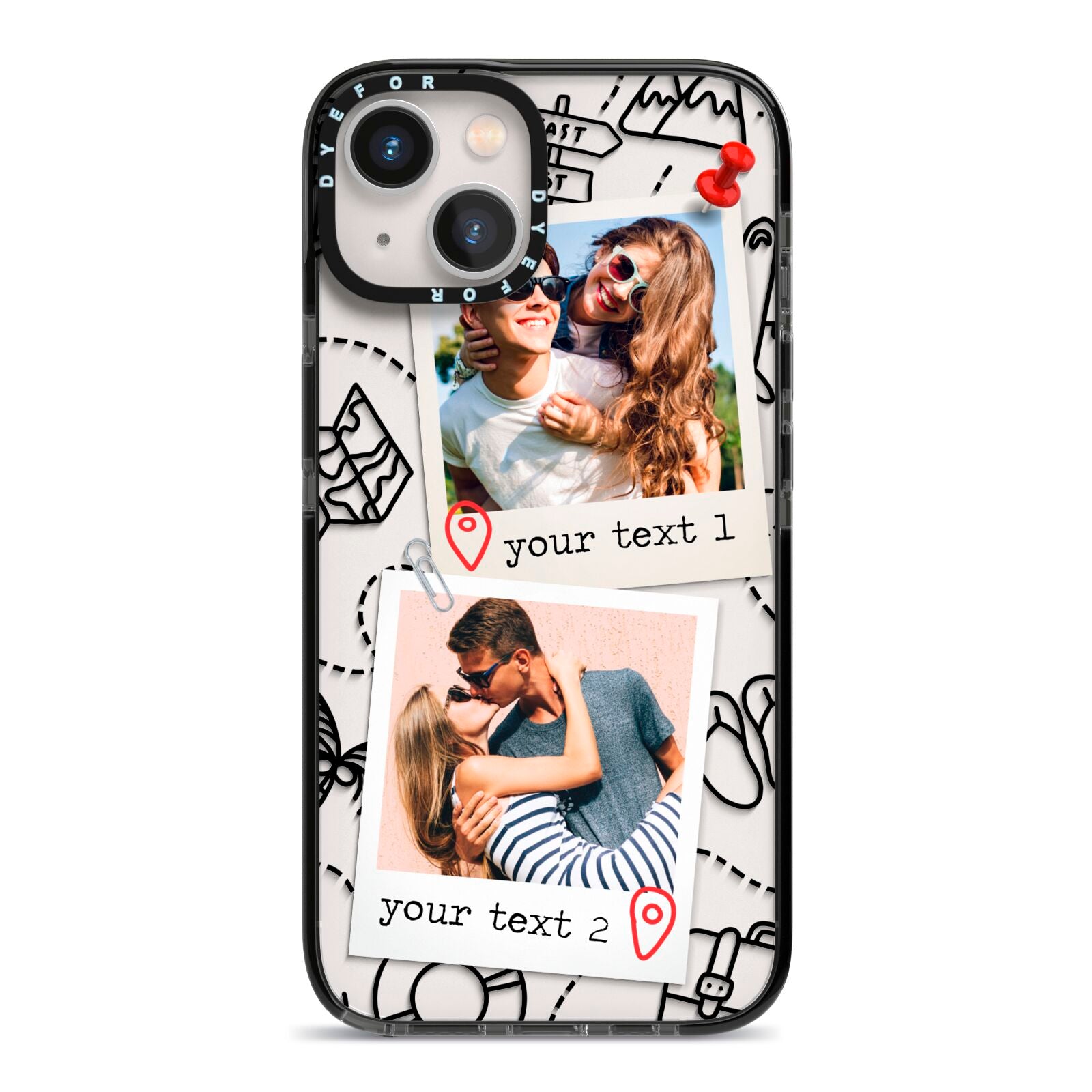 Pinboard Photo Montage Upload iPhone 13 Black Impact Case on Silver phone