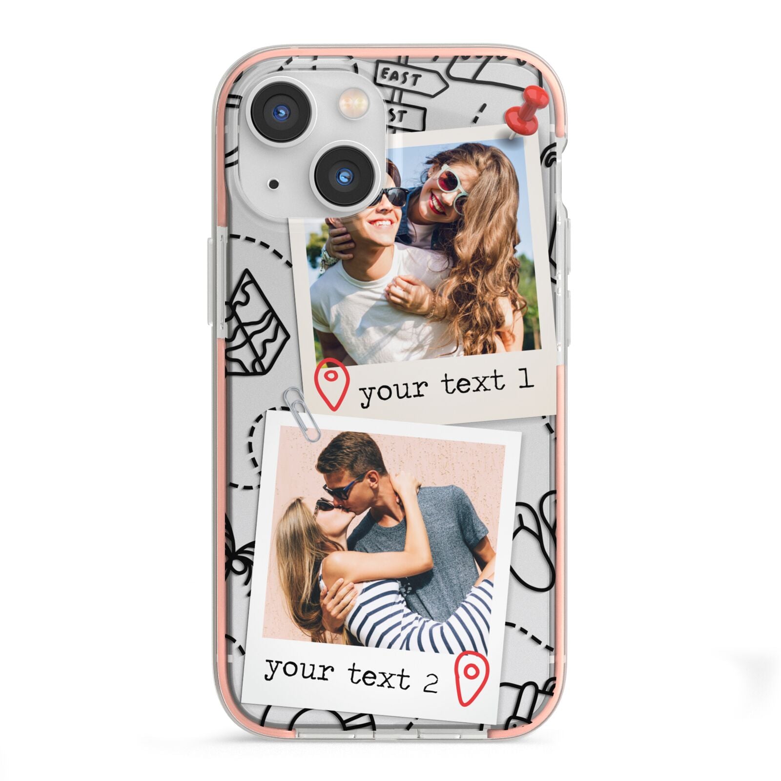 Pinboard Photo Montage Upload iPhone 13 Mini TPU Impact Case with Pink Edges