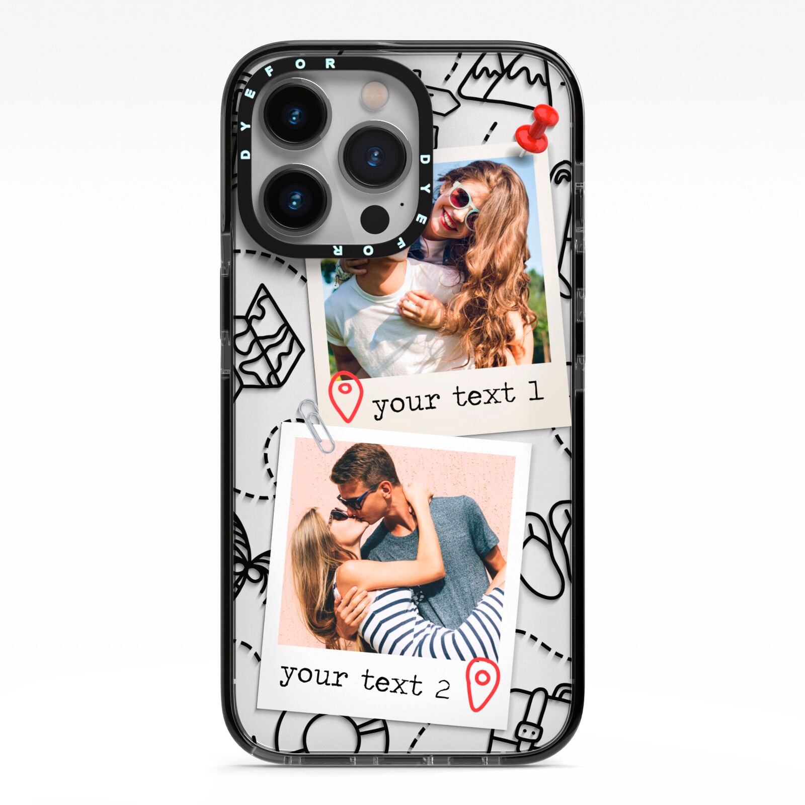 Pinboard Photo Montage Upload iPhone 13 Pro Black Impact Case on Silver phone