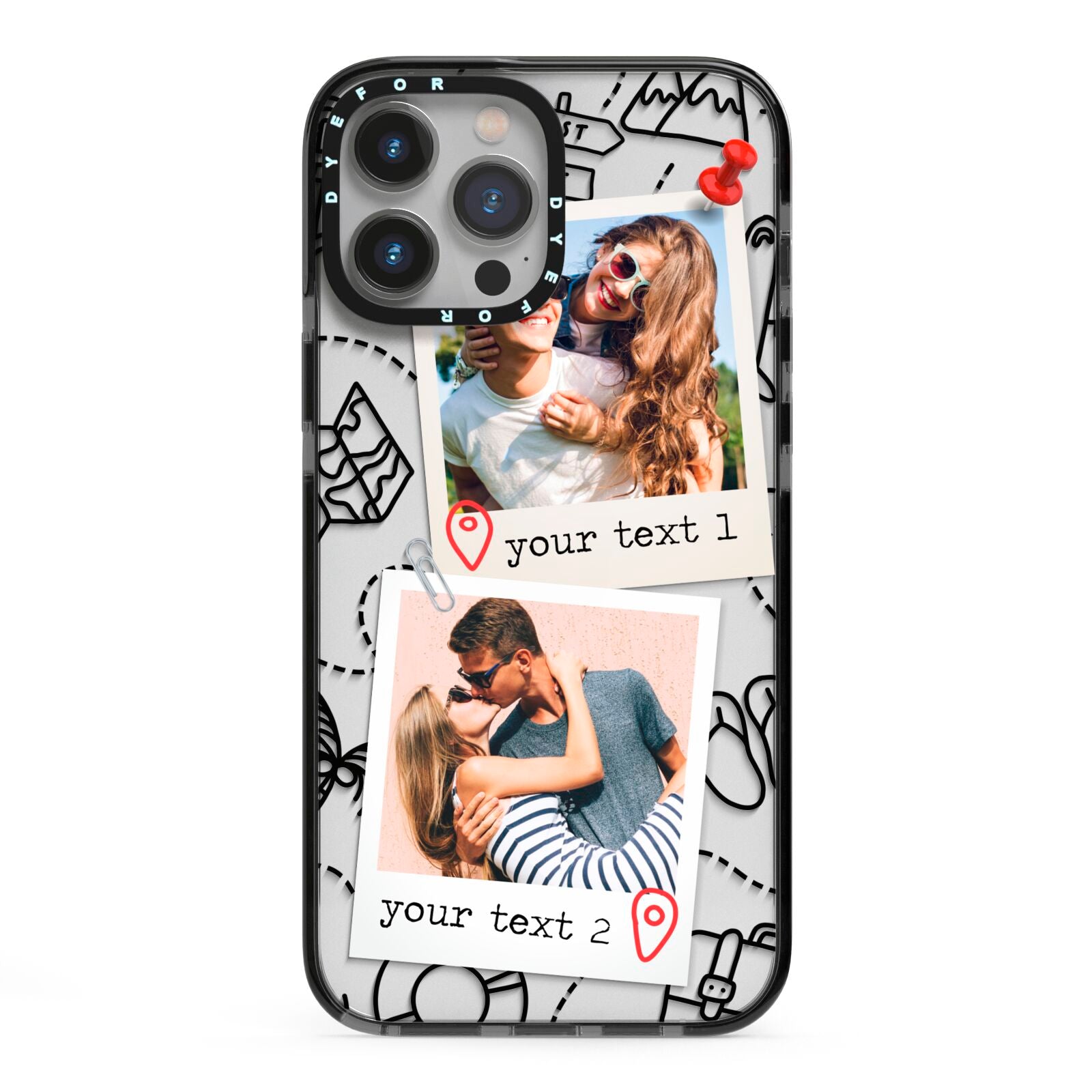 Pinboard Photo Montage Upload iPhone 13 Pro Max Black Impact Case on Silver phone