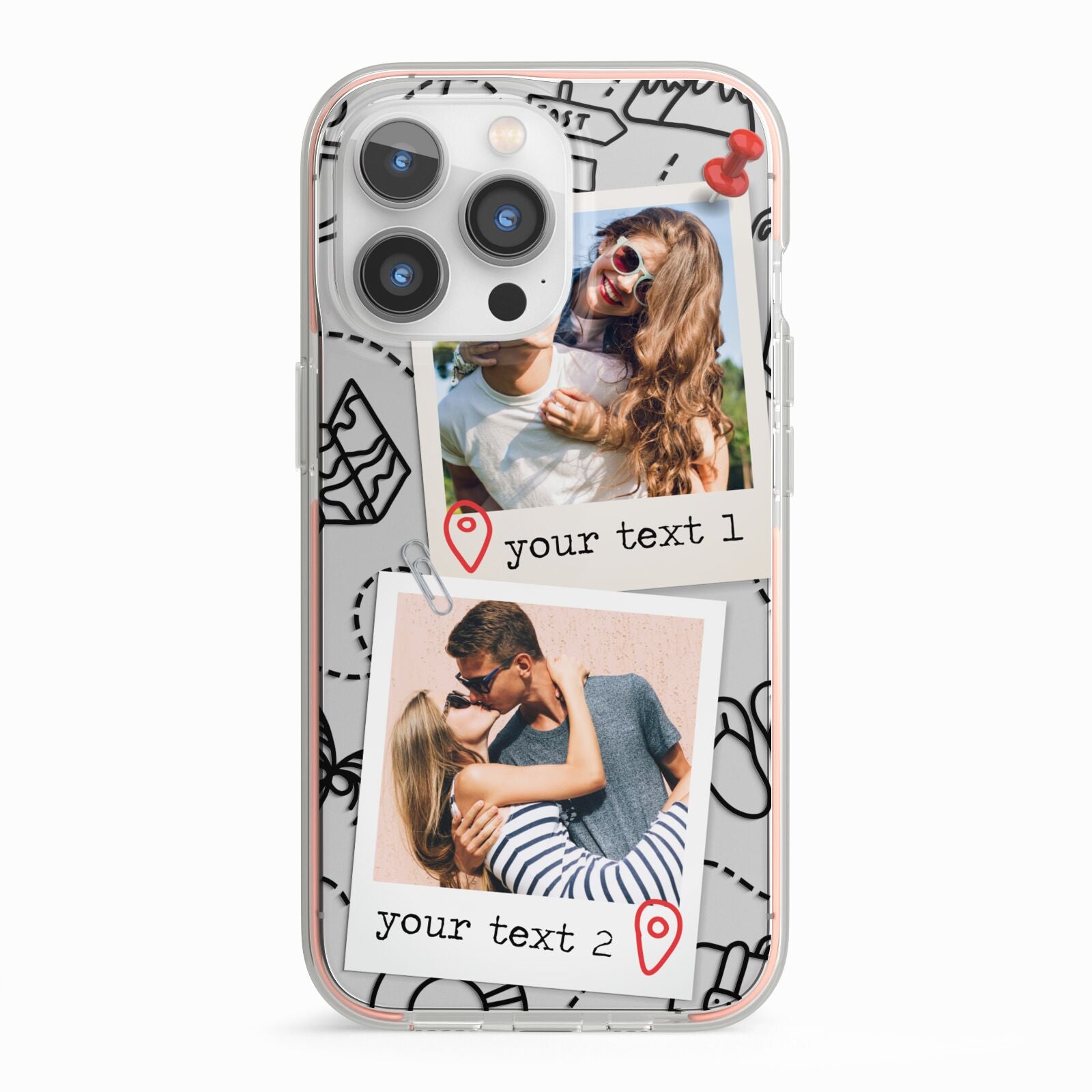 Pinboard Photo Montage Upload iPhone 13 Pro TPU Impact Case with Pink Edges