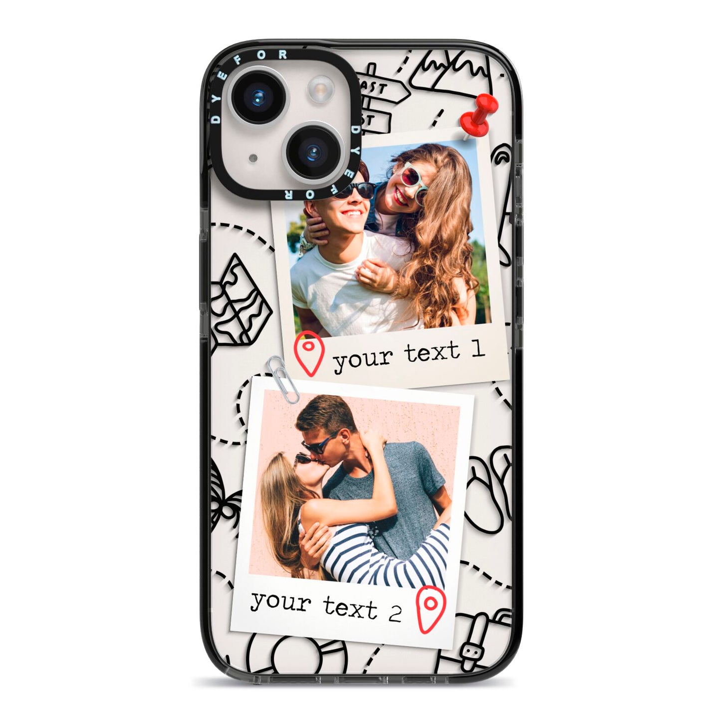Pinboard Photo Montage Upload iPhone 14 Black Impact Case on Silver phone