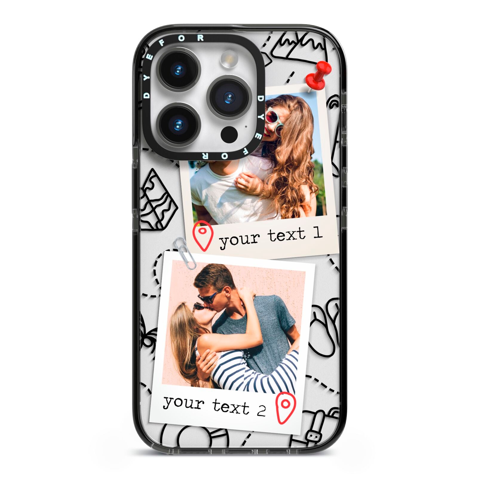 Pinboard Photo Montage Upload iPhone 14 Pro Black Impact Case on Silver phone