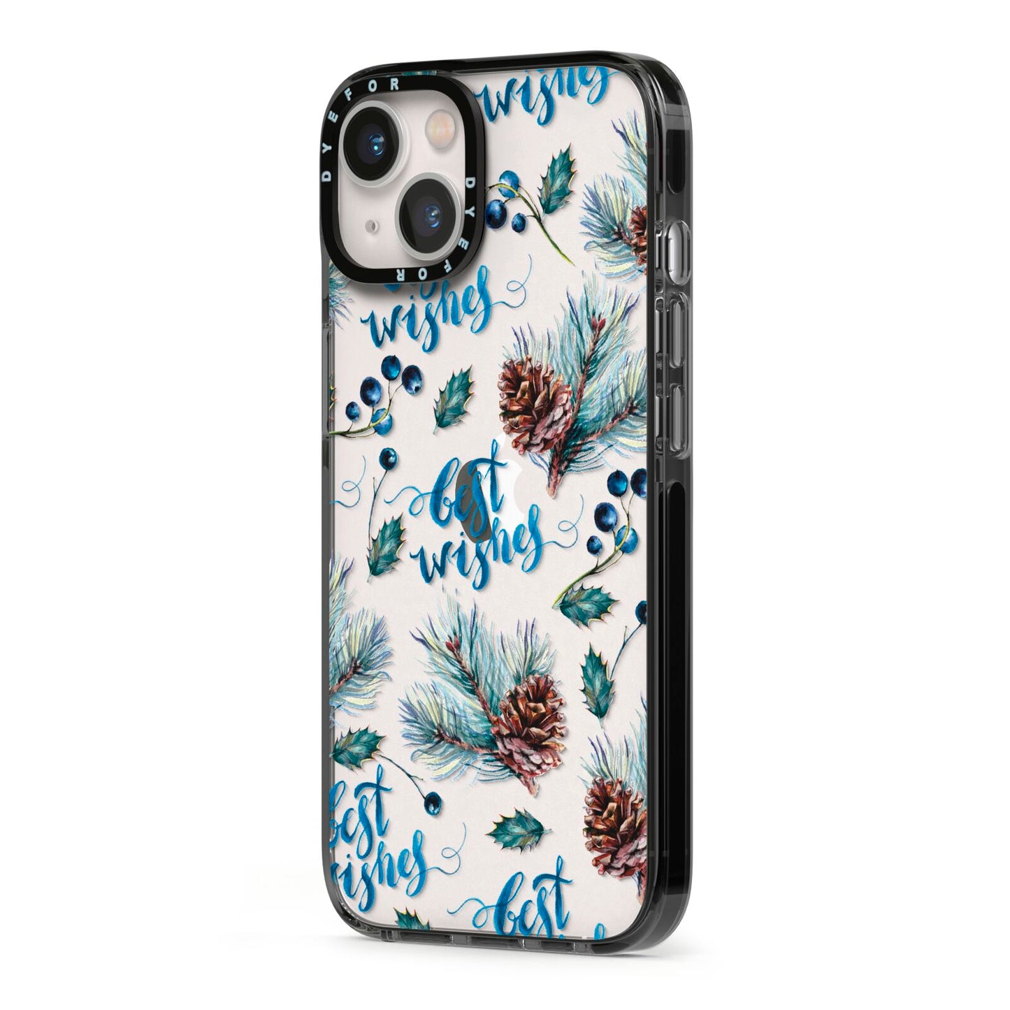 Pine cones wild berries iPhone 13 Black Impact Case Side Angle on Silver phone