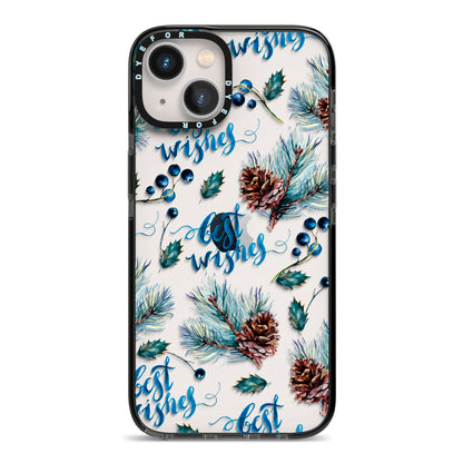 Pine cones wild berries iPhone 13 Black Impact Case on Silver phone