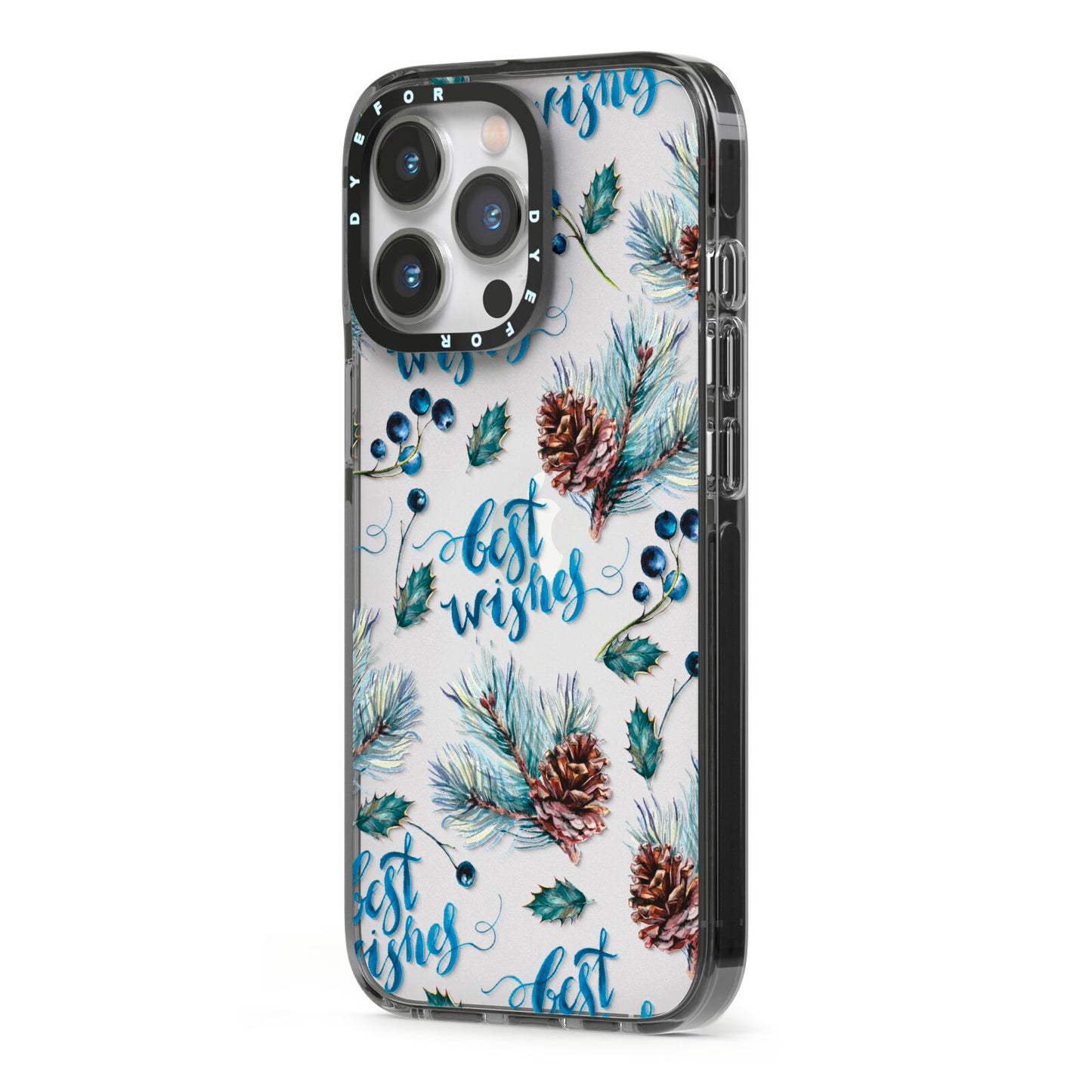 Pine cones wild berries iPhone 13 Pro Black Impact Case Side Angle on Silver phone