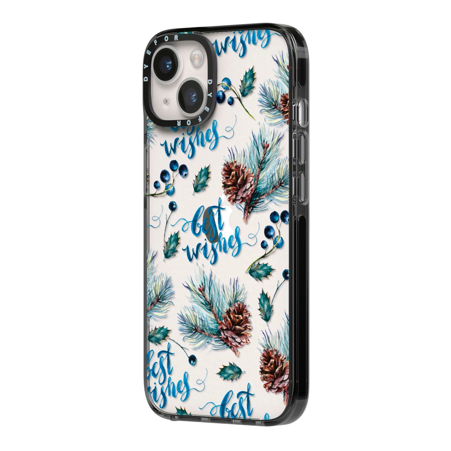 Pine cones wild berries iPhone 14 Black Impact Case Side Angle on Silver phone